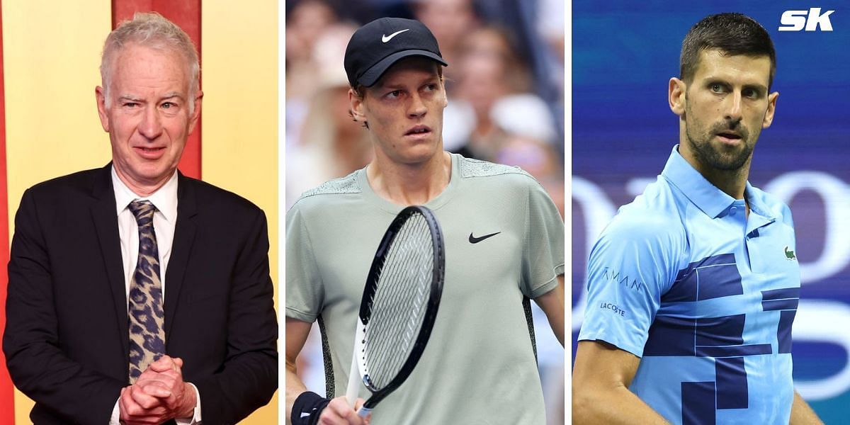 (Left to Right) John McEnroe, Jannik Sinner, Novak Djokovic (Source: Getty Images)