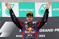 Sebastian Vettel of Infiniti Red Bull Racing celebrates at the podium. Source: Getty Images