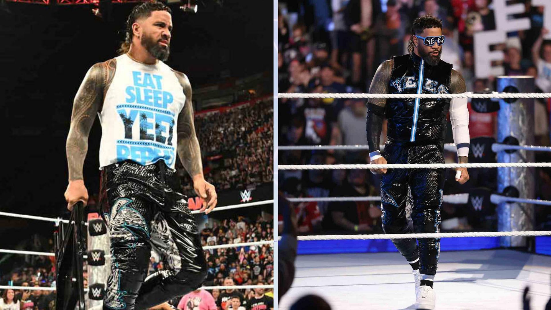 Jey Uso left The Bloodline and SmackDown on the same night. [Images Source: WWE.com]