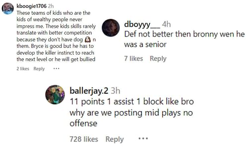 Fans' comments on Bryce James' game against NBA Academy