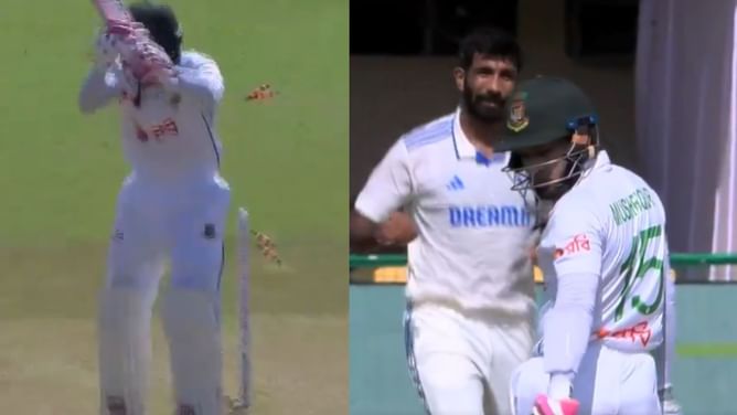 [Watch] Mushfiqur Rahim misjudges leave to be bowled by Jasprit Bumrah in IND vs BAN 2024 2nd Test