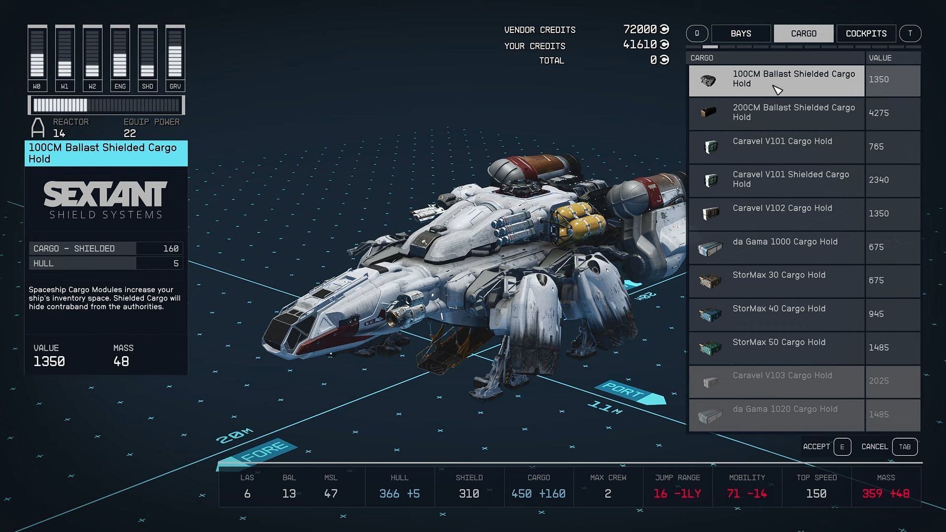 Buying Shielded Cargo Holds to smuggle Starfield Contraband (Image via Bethesda Softworks)