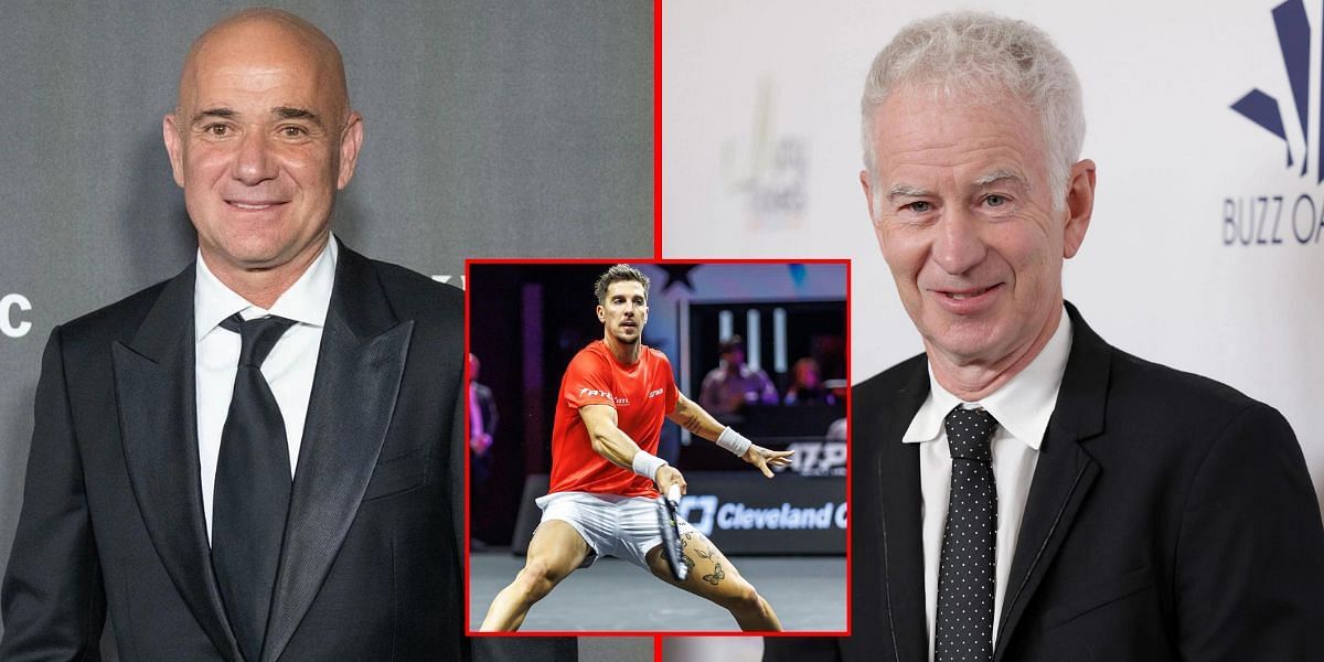 Andre Agassi (L), John McEnroe (R), Thanasi Kokkinakis (inset) | Getty