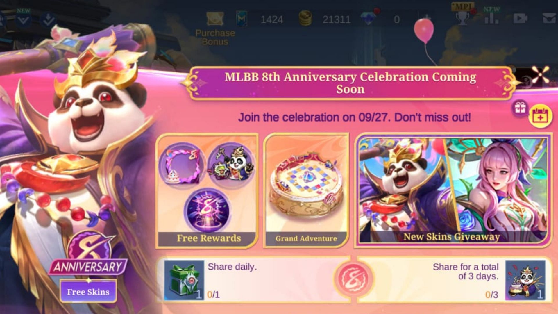 Mobile Legends Bang Bang (MLBB) eighth-anniversary event is coming soon (Image via Moonton)