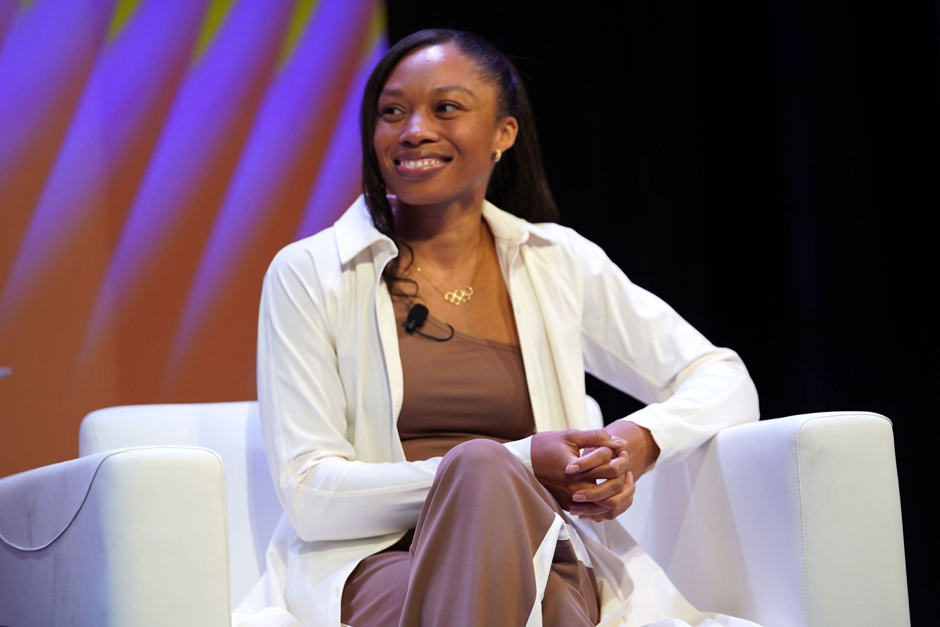 Felix speaks at the Beyond the Podium: How Athleta and Allyson Felix Reinvented the Brand/Athlete Partnership - 2023 SXSW Conference and Festivals - Source: Getty