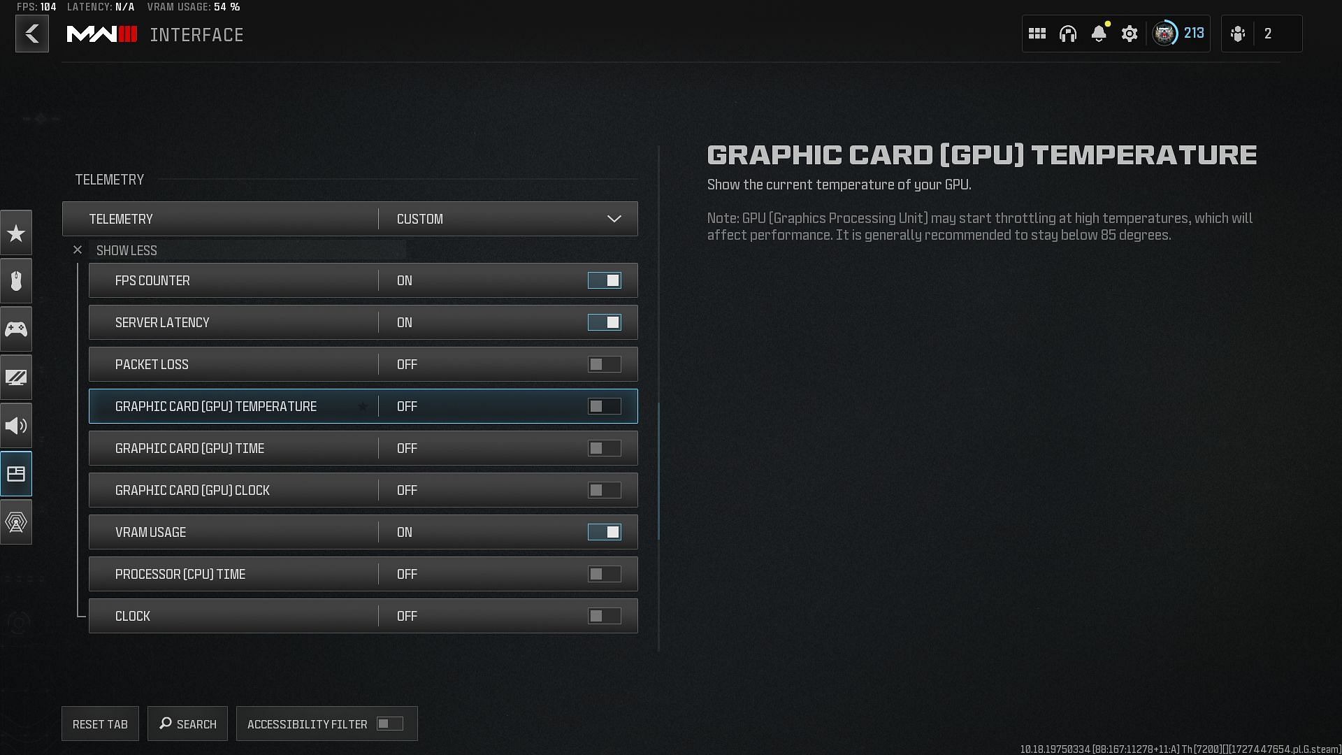 Telemetry options in Warzone (Image via Activision)