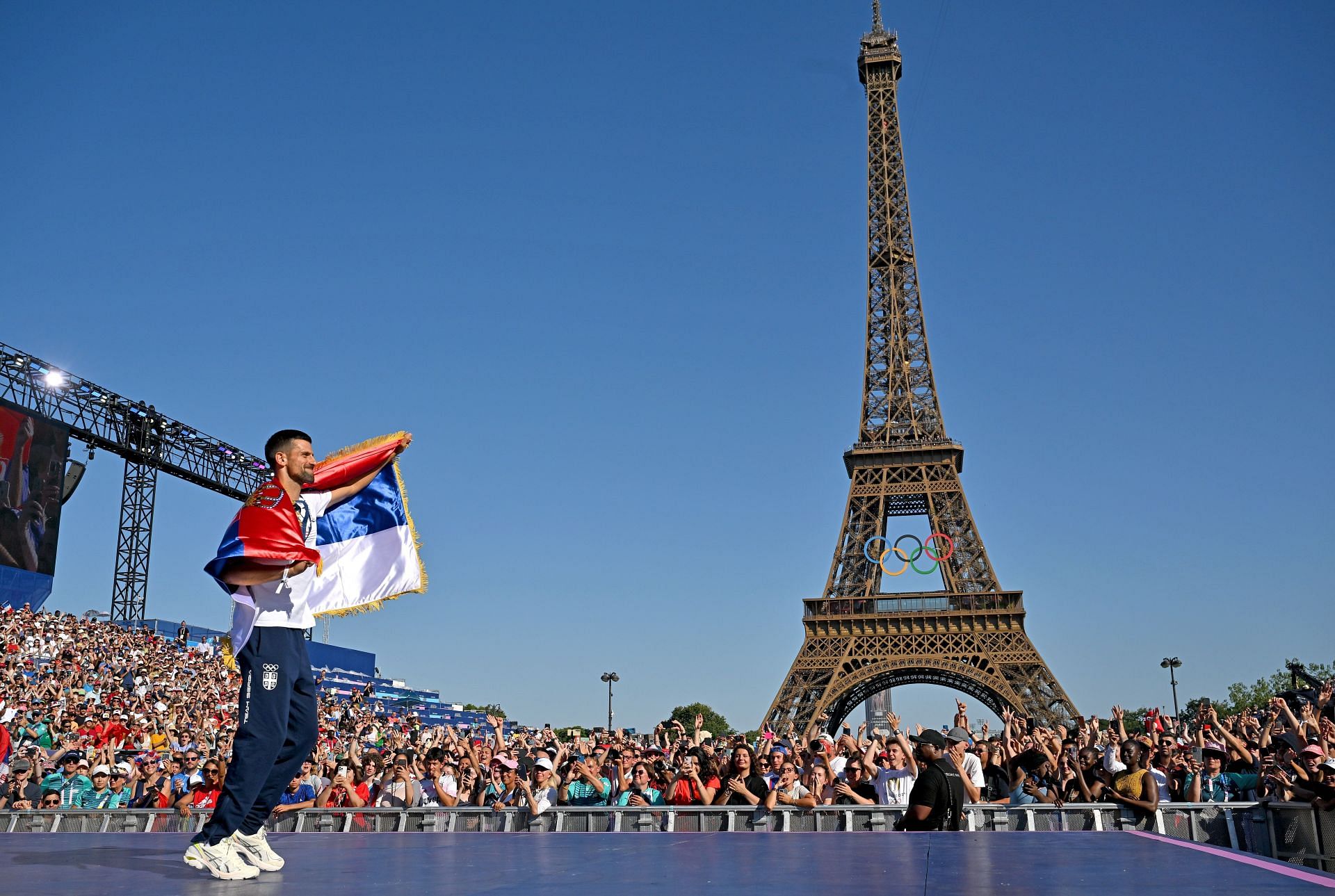 The Serb celebrates his Olympic triumph (Source: Getty)