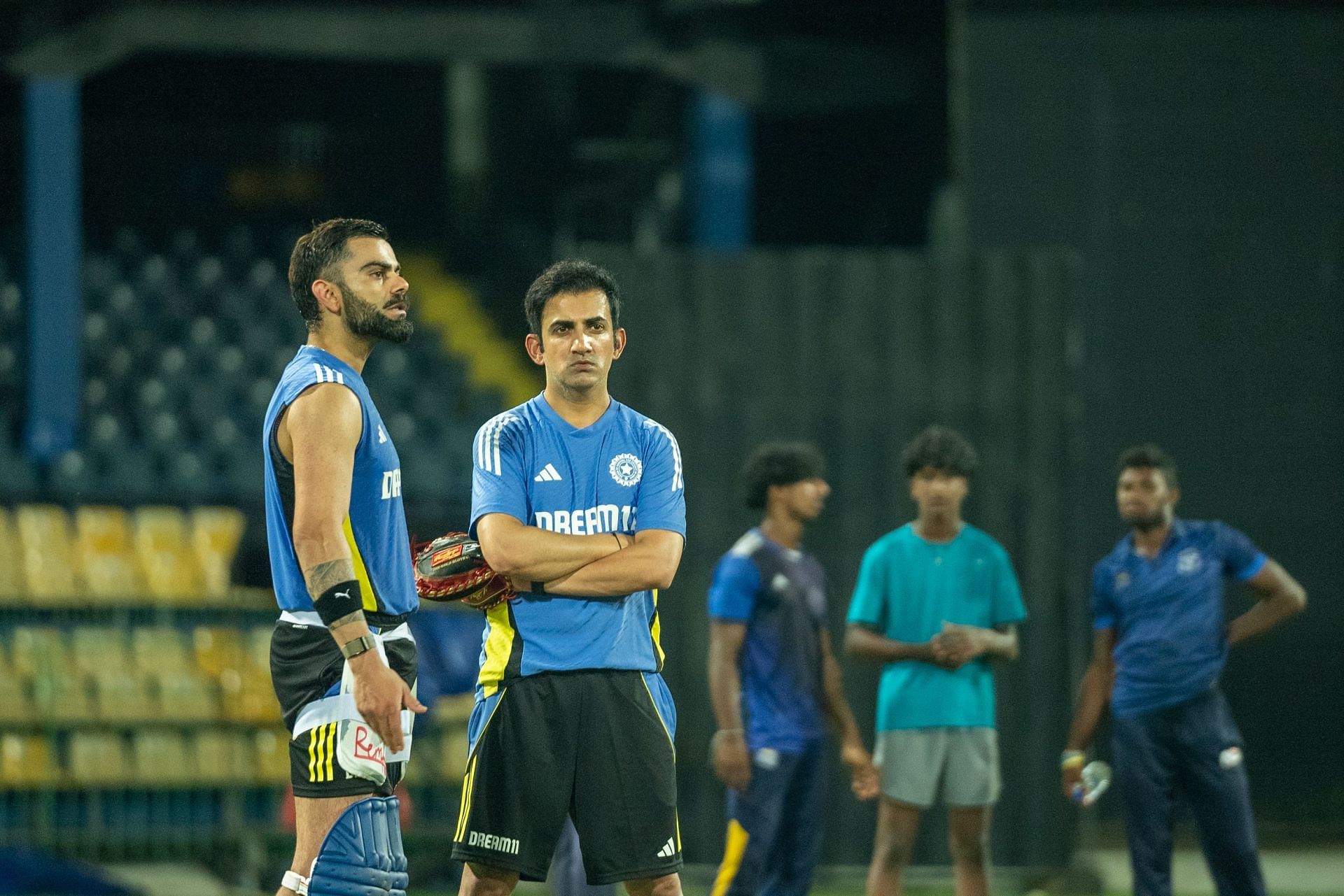 Virat Kohli and Gautam Gambhir during a net session. (Image: BCCI/X)