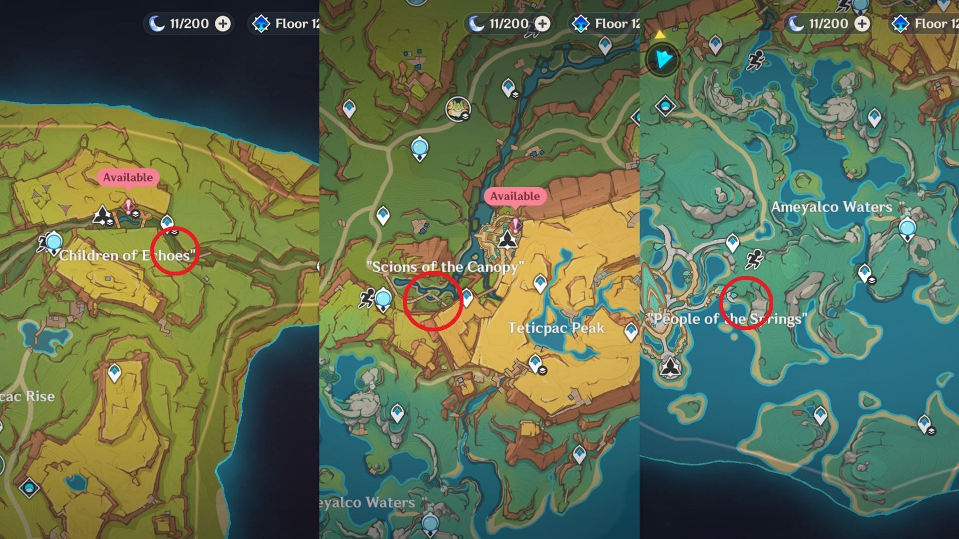 Locations of all three tribal troves (Image via HoYoverse)