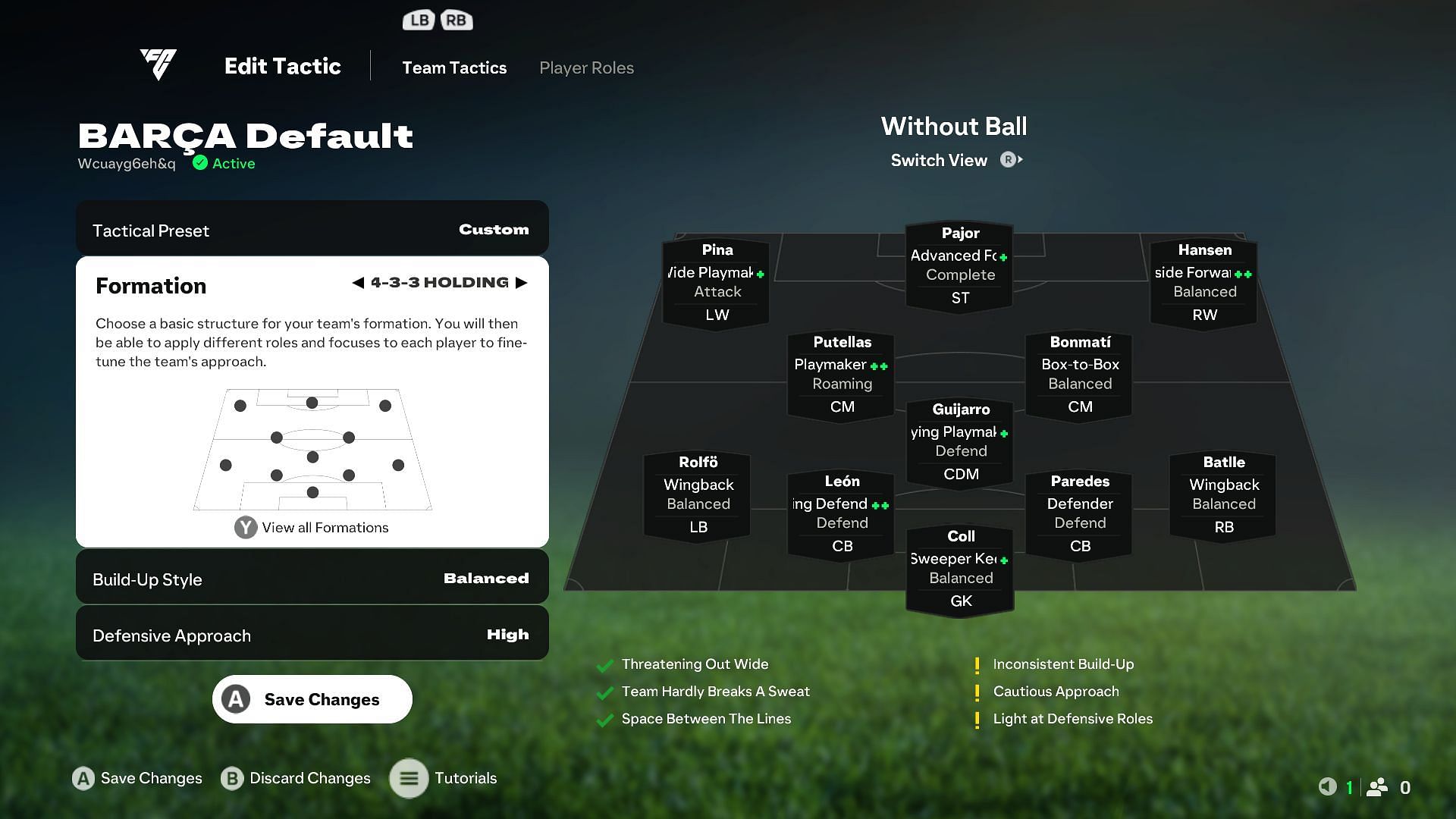 Best Player Roles, Build-Up Style and Defensive Approach for Barcelona Femini (Image via EA Sports)