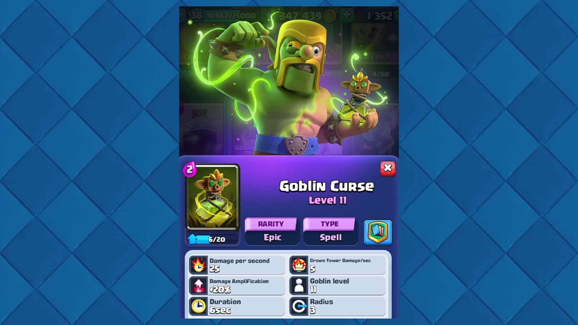 Goblin Curse Spell Card in Clash Royale (Image via Supercell)