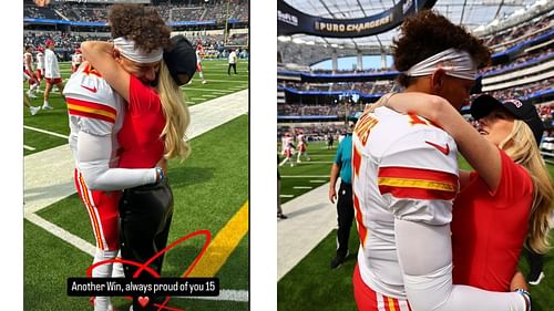 Patrick Mahomes' wife Brittany shares sidelines moment with husband at Week 4 game at the Rams. [Image credit: @brittanylynne IG]