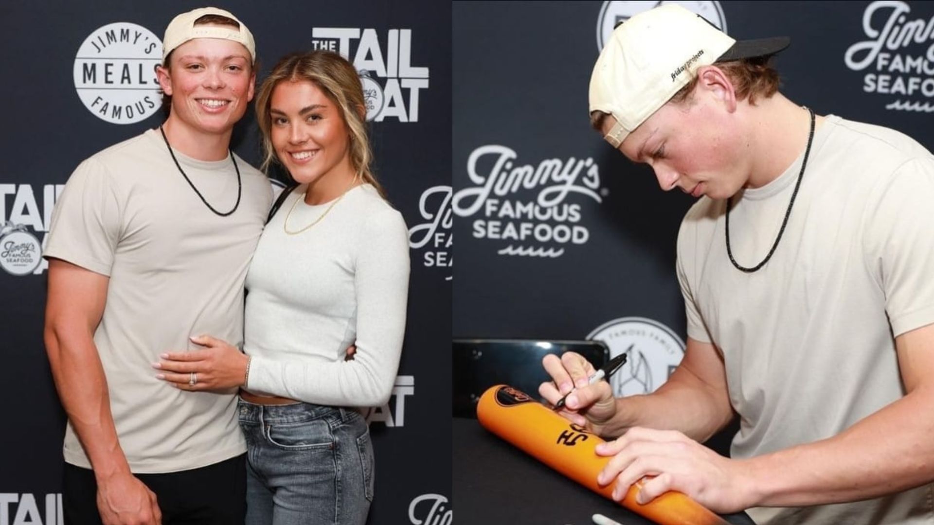 Jackson Holliday and his wife Chloe during the &#039;Meet the Birds&#039; event (Photo Source: @jimmysseafood)