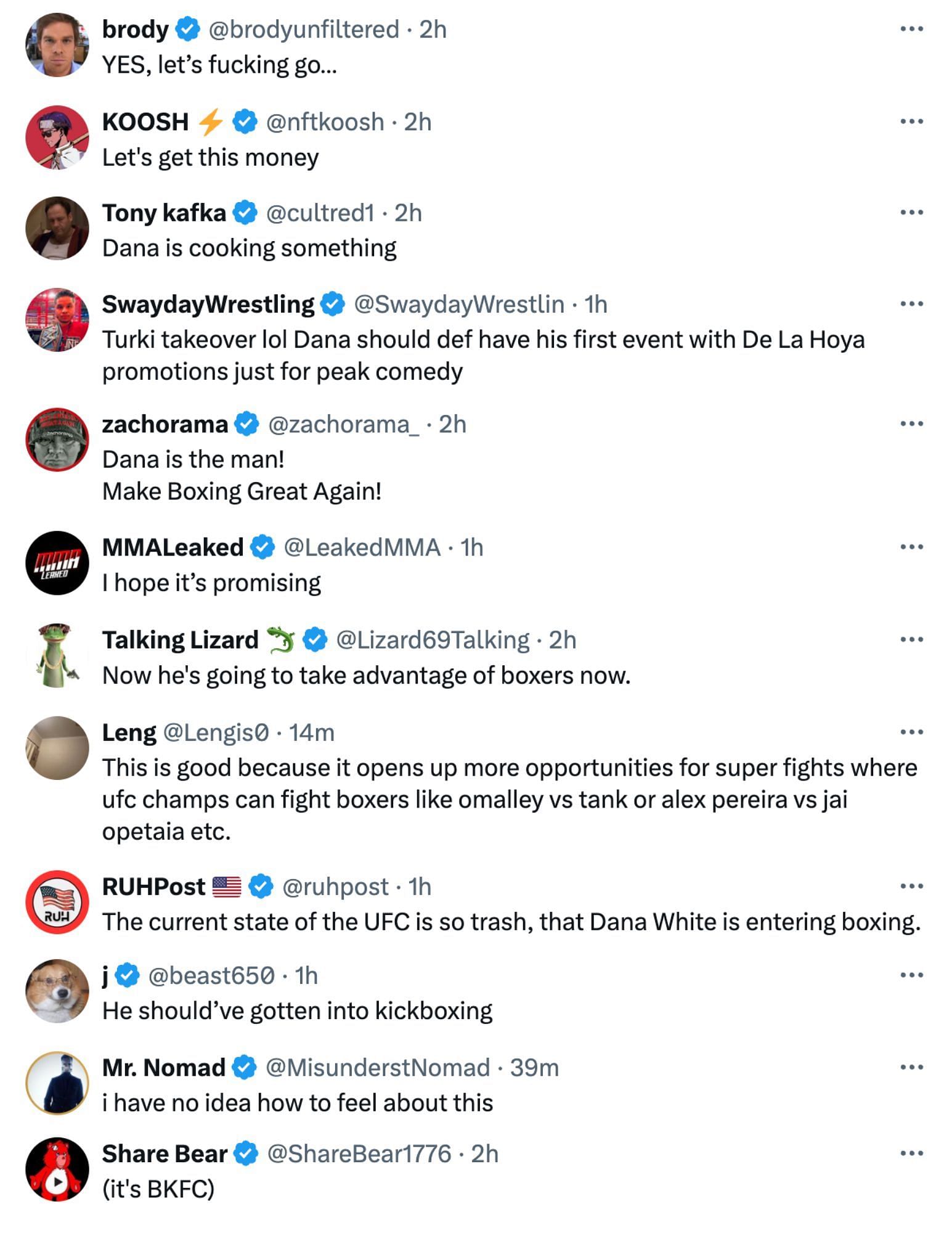 Fans react to White&#039;s boxing announcement. [via @happypunch on X]