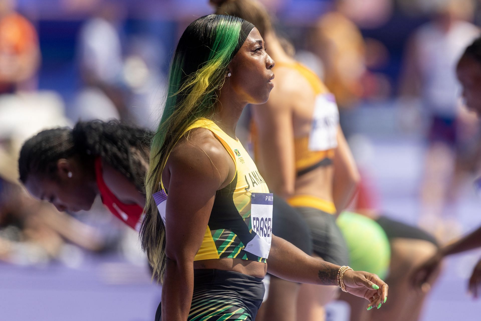 Fraser-Pryce during the Women&#039;s 100m event of the 2024 Summer Olympics in Paris (Image via Getty)