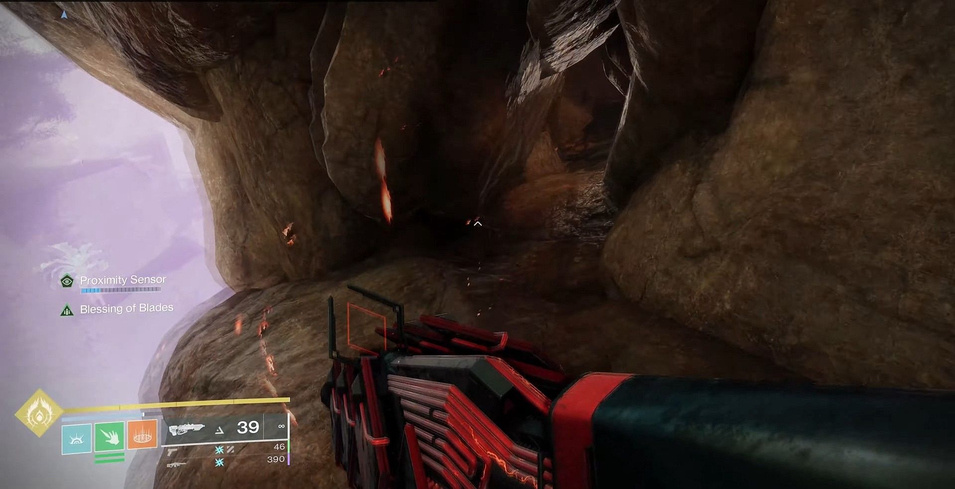 The cave that leads to the first Countermand in the Encore mission (Image via YouTube/Esoterickk, Bungie)