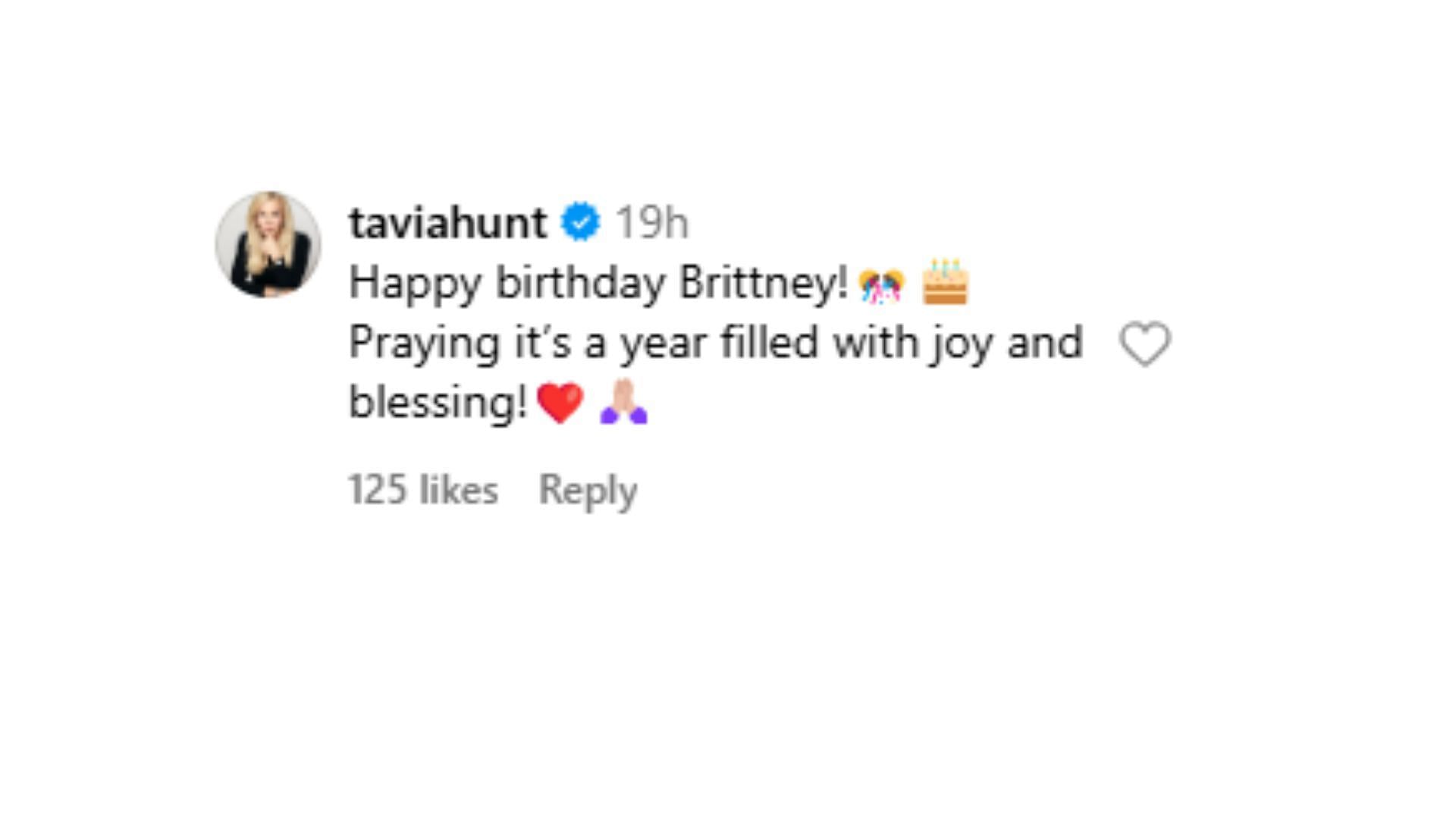 Tavia Hunt&#039;s message to Brittany Mahomes. (Via IG)