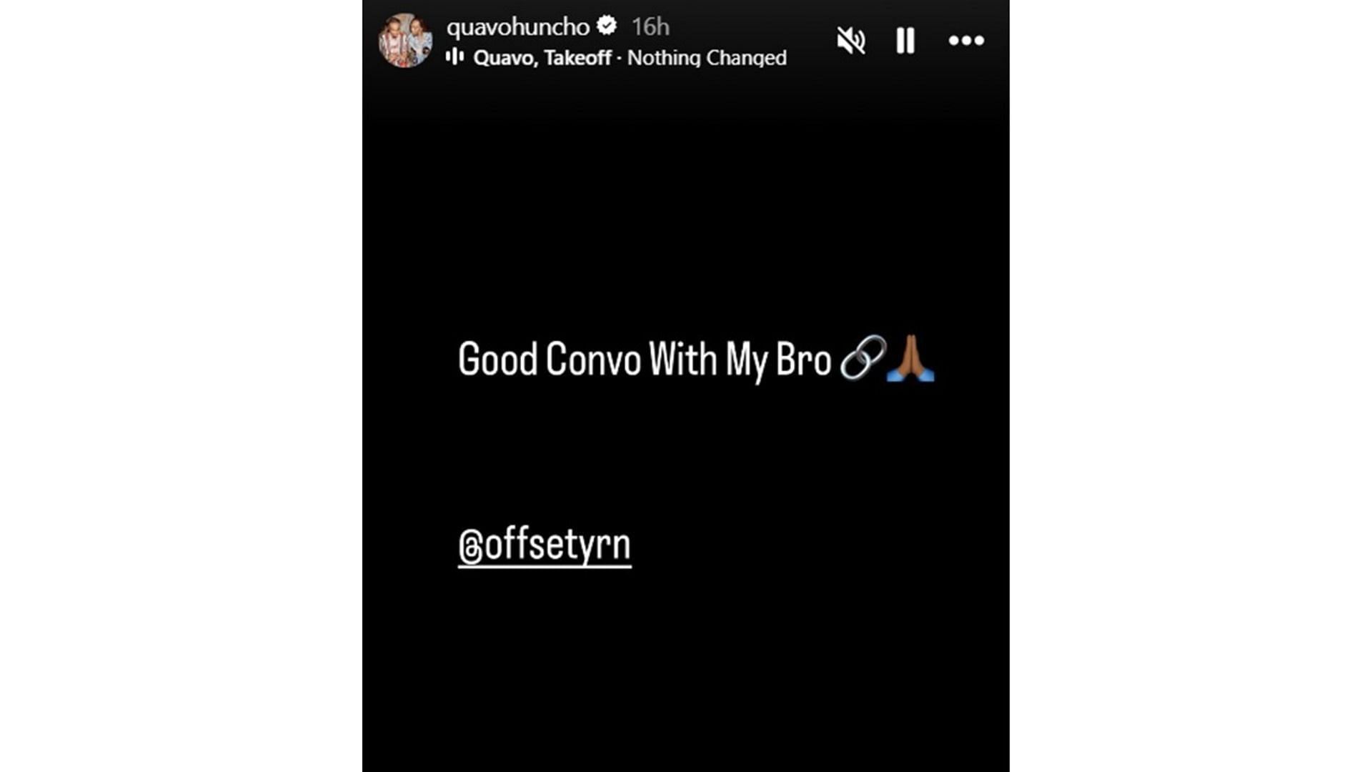 Quavo&#039;s story (Image via Instagram/@quavohuncho)