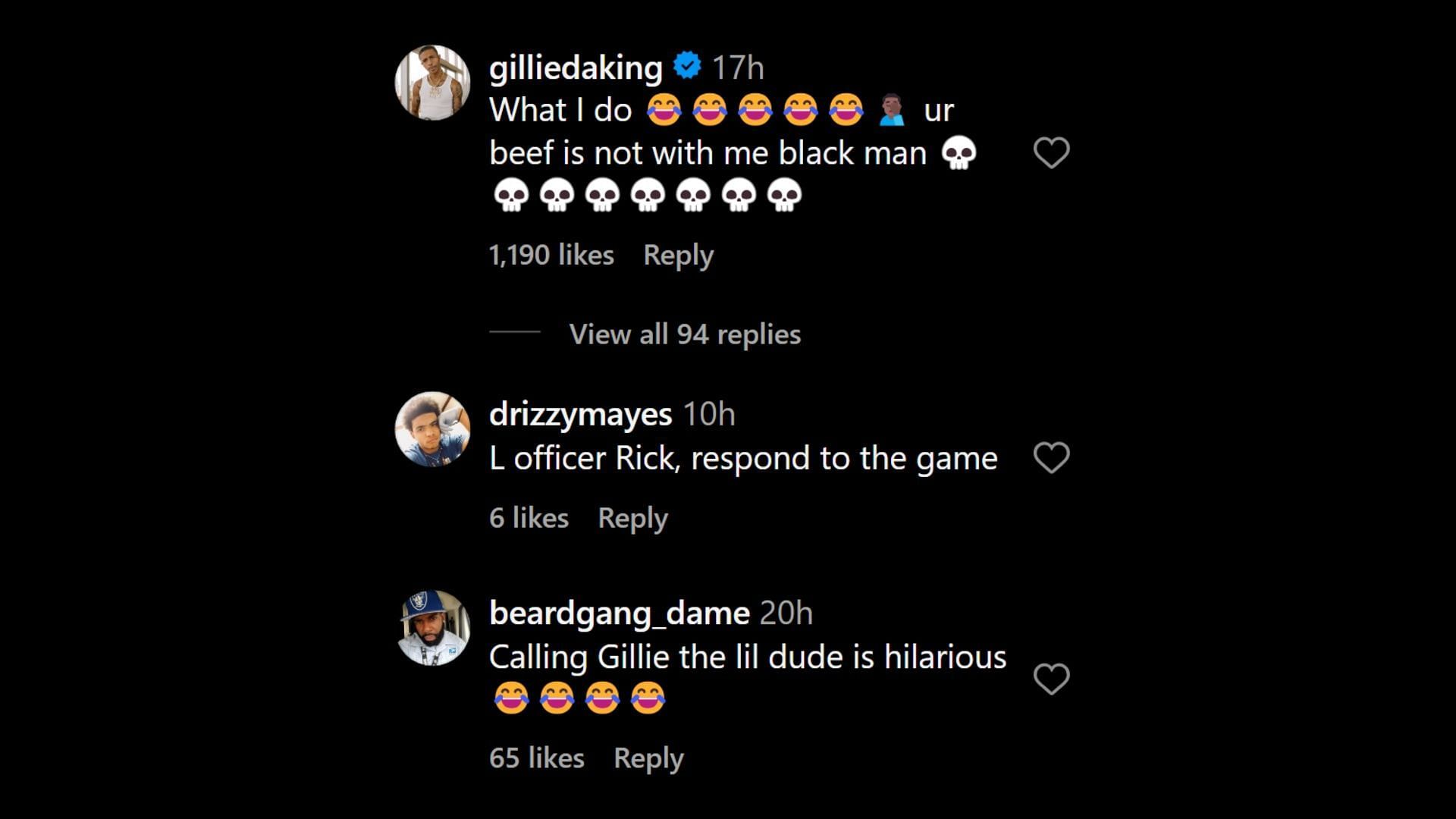 Gillie Da Kid even responded to Ross inquiring about what he did (Image via Instagram/@akademiks)