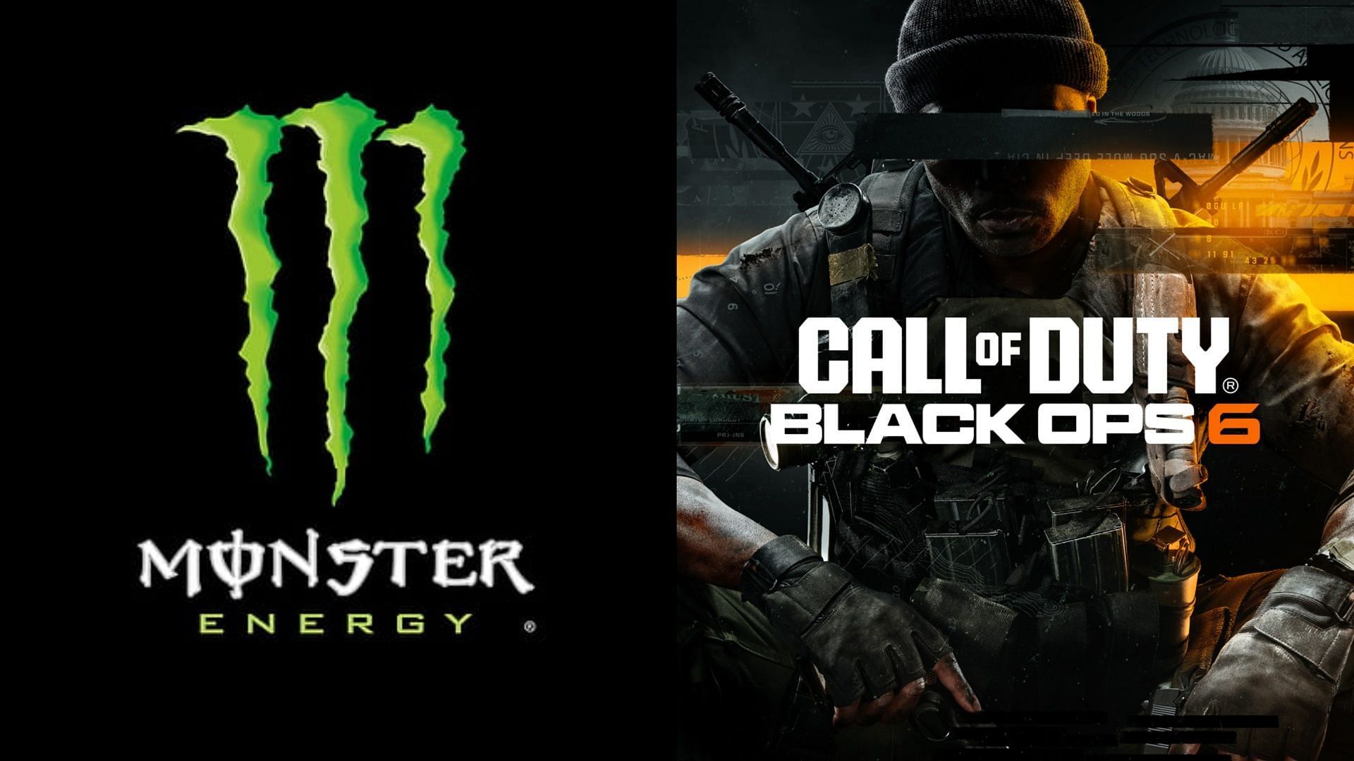 Monster Energy logo on the left, Black Ops 6 Operator on the right