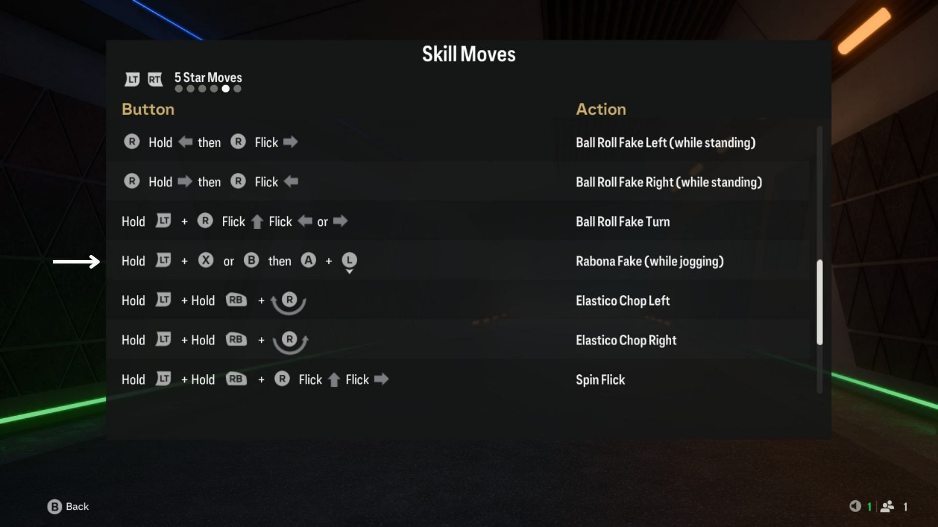 Button combinations to perform a Rabona Fake (Image via EA Sports)