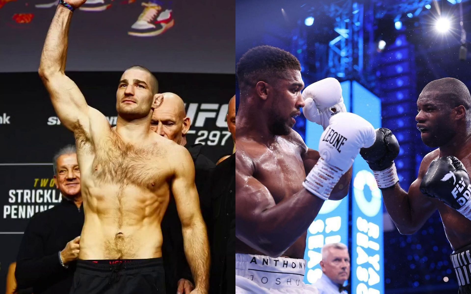 Sean Strickland (left) makes fun of celebrities following Anthony Joshua