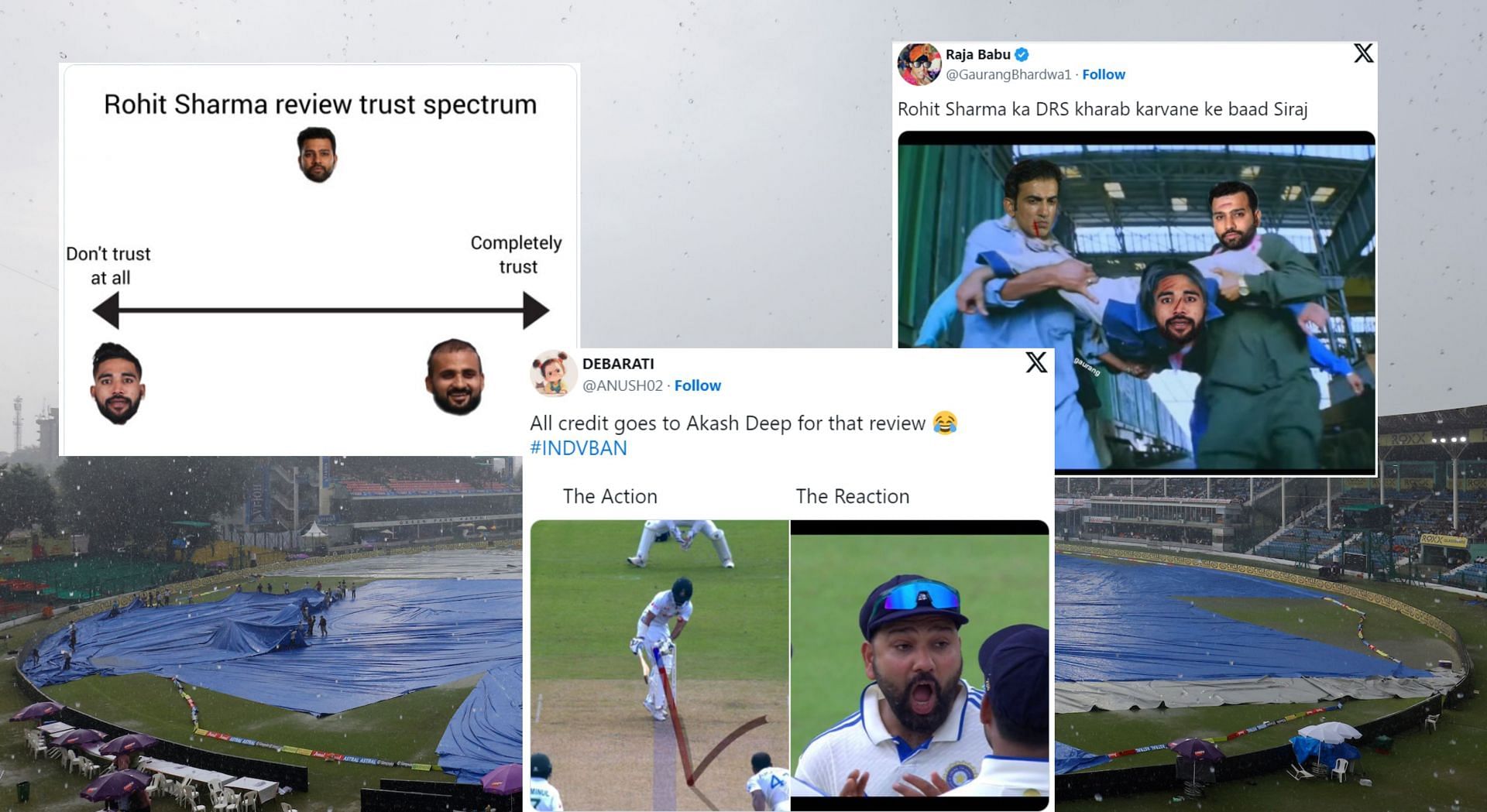 Fans react after day 1 of 2nd Test. (Image: X - @BCCI, @GemsOfCricket, @ANUSH02, @GaurangBhardwa1)