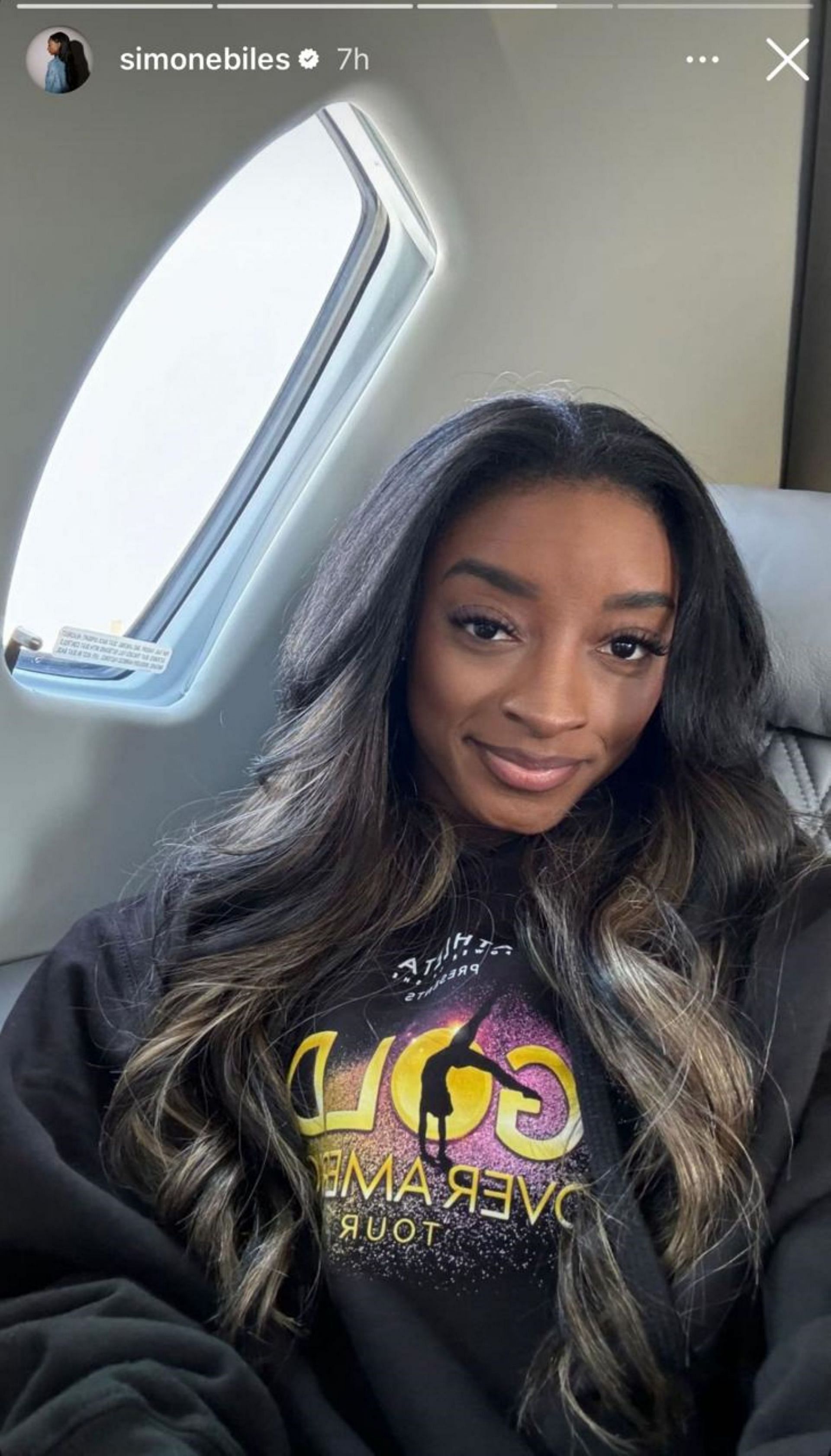 Simone Biles inside a private jet; Instagram - @simonebiles