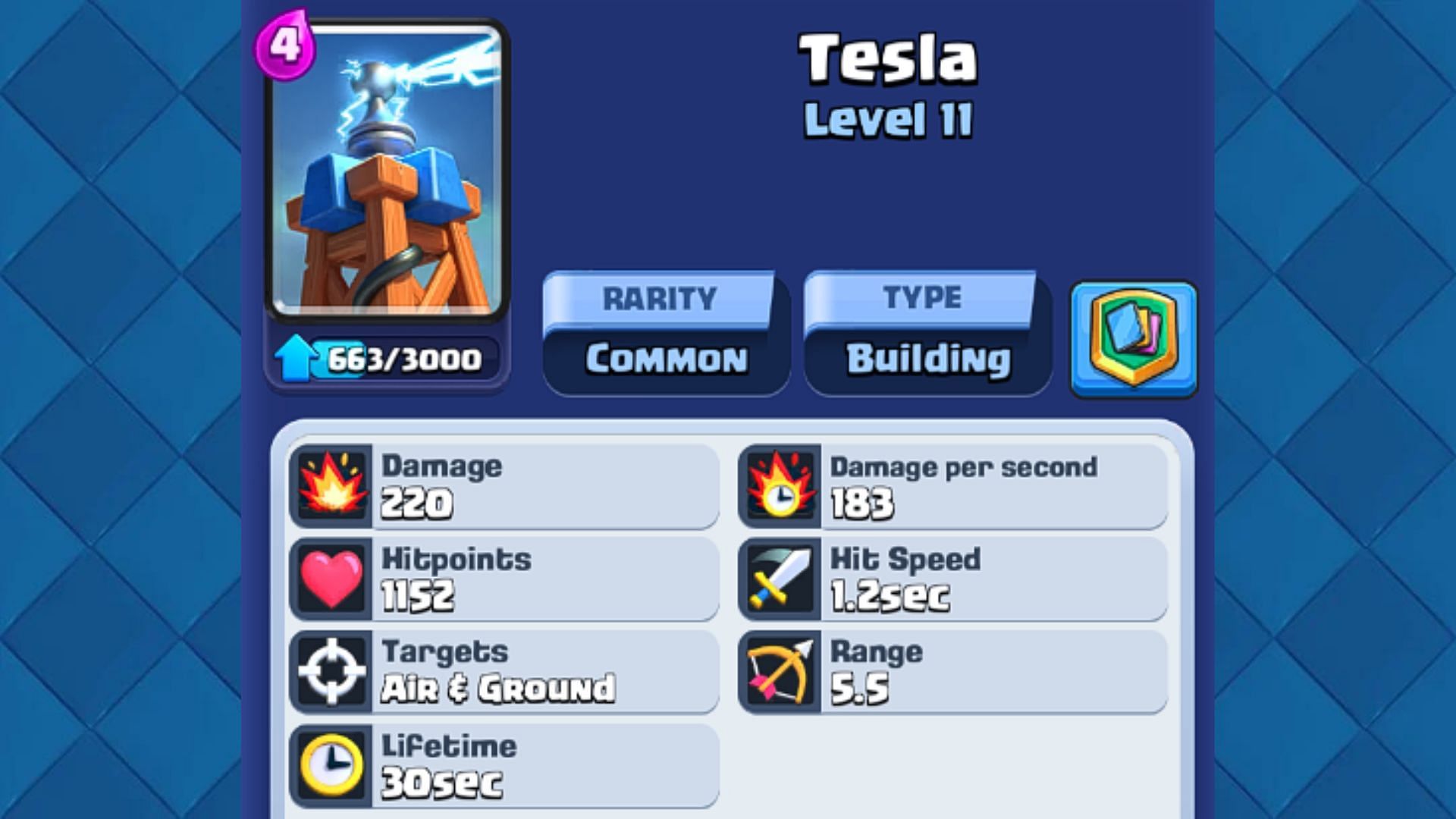 Tesla Building card (Image via Supercell)