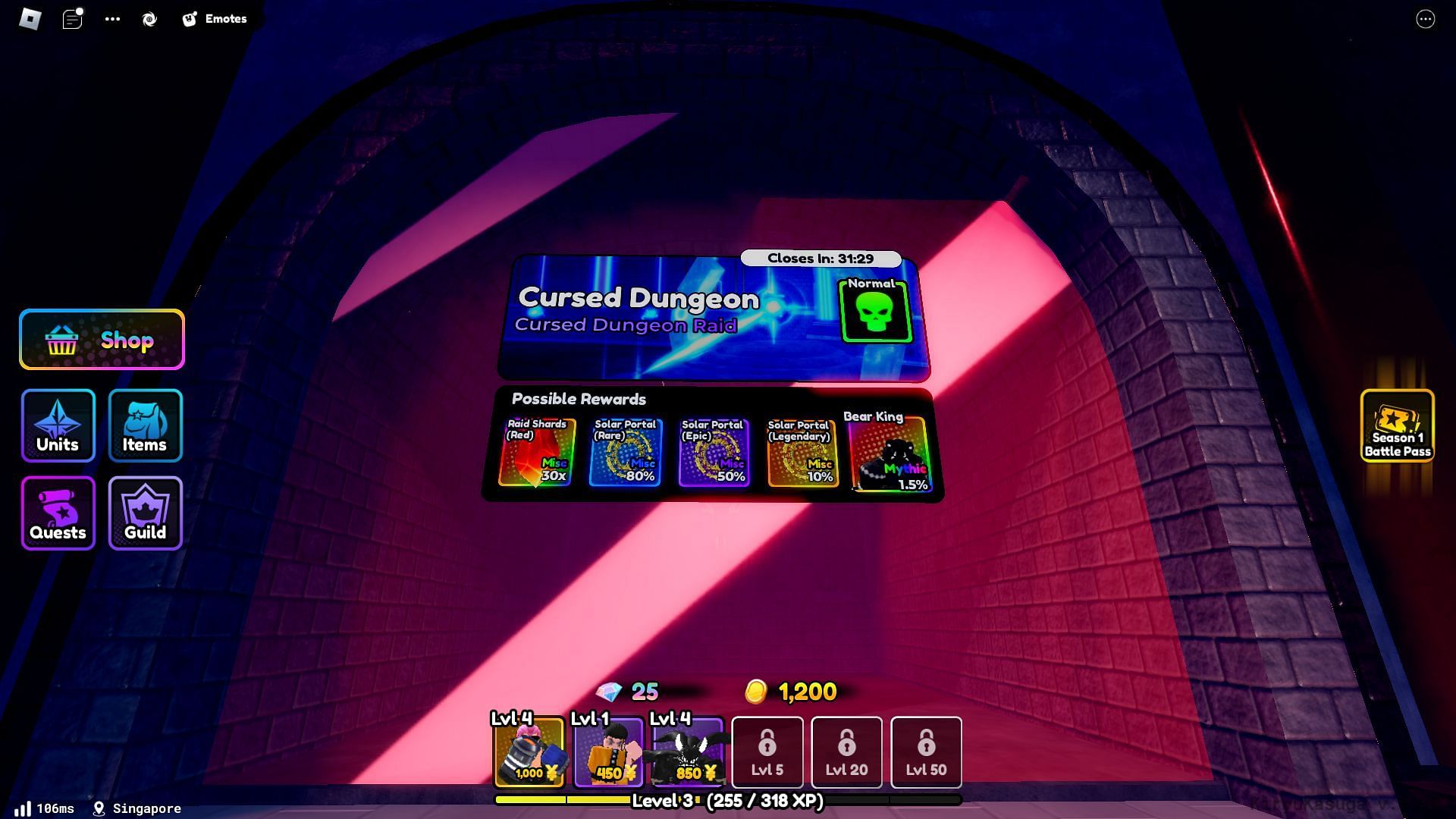 Obtain Solar Portals from Cursed Dungeon raid (Image via Roblox)