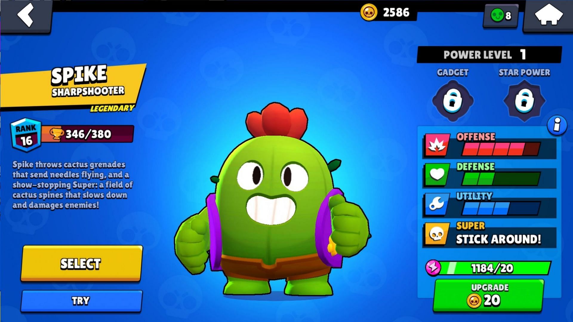 Spike does 520 damage per projectile at max level (Image via Supercell)