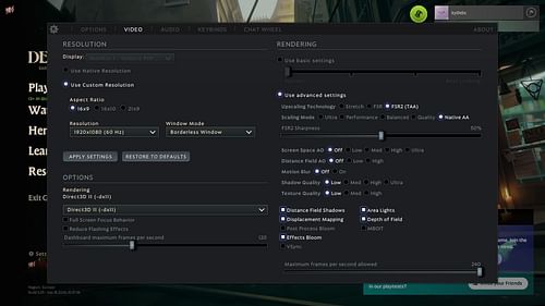 Deadlock graphics settings menu (Image via Valve)