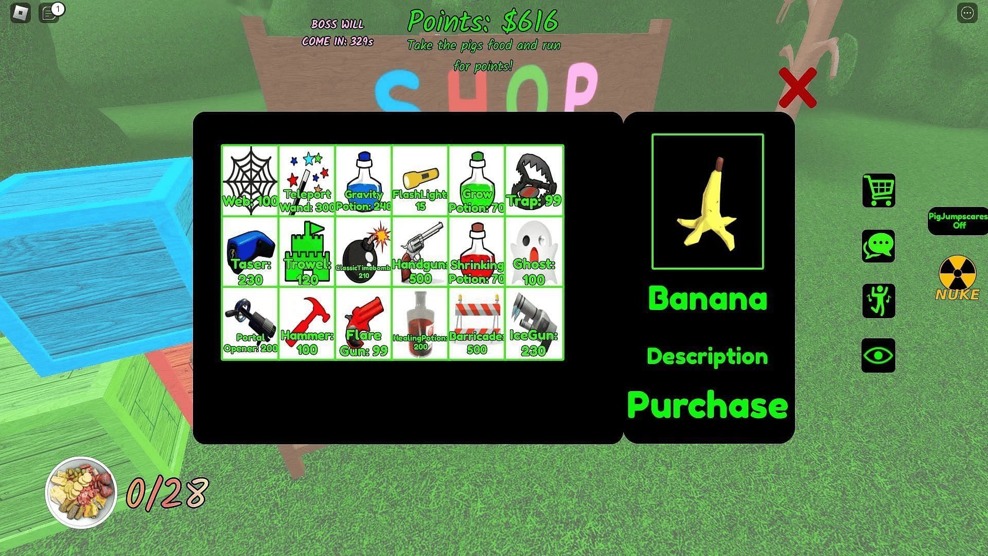 Gameplay screenshot from Hungry Pig (Image via Roblox)