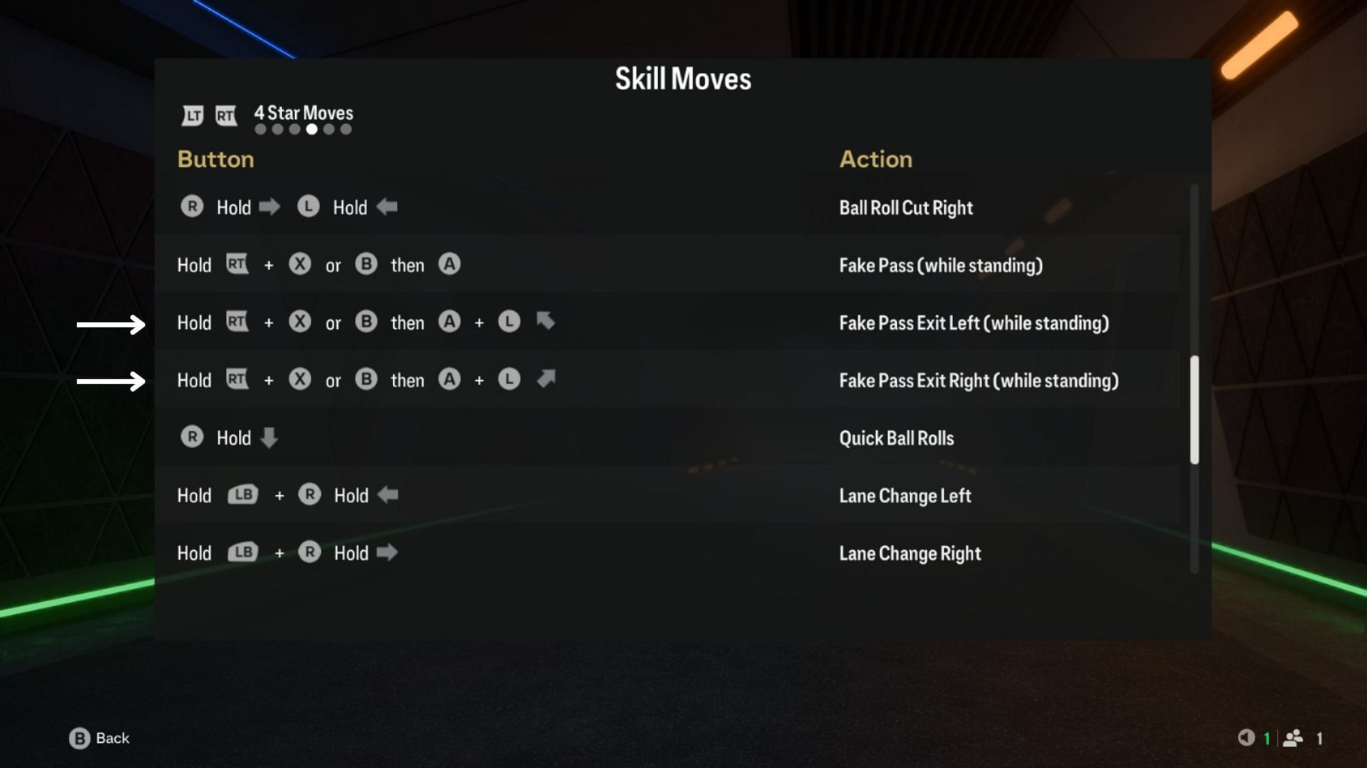 Button combinations to perform a Fake Pass Exit Left or Right (Image via EA Sports)