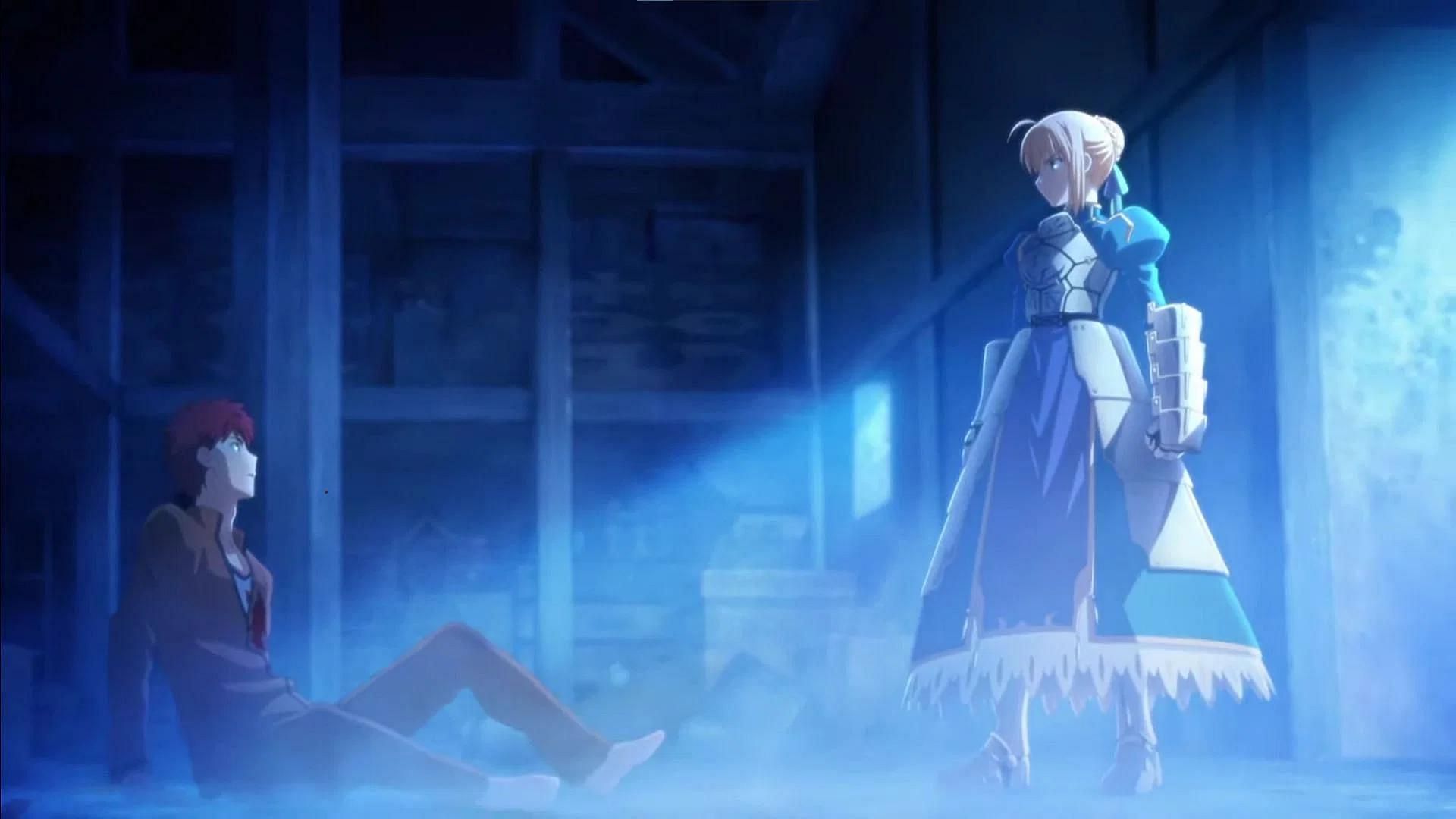 Shirou and Saber&#039;s first meeting as shown in the anime (Image via Ufotable)