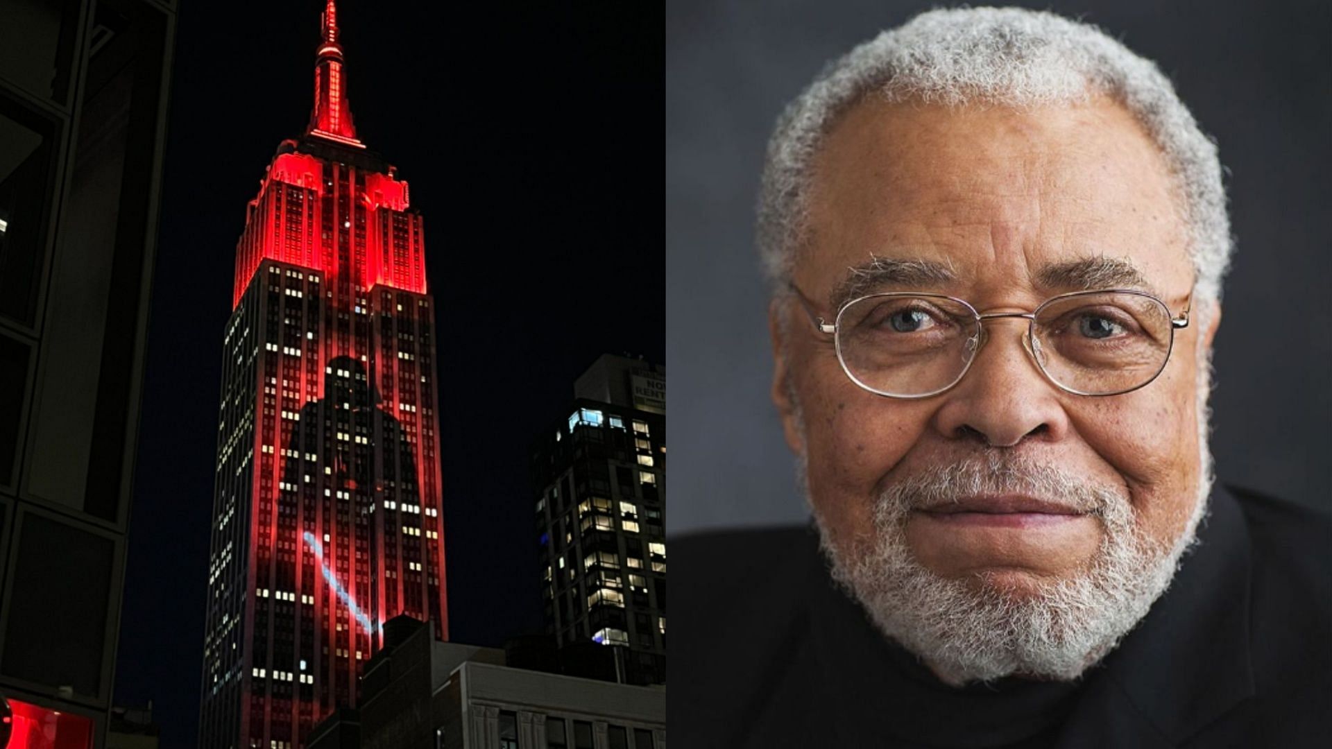 Empire State Building pays tribute to actor James Earl Jones, best known for playing Darth Vader in Star Wars (Image via EmpireStateBldg/X and starwars/Instagram)