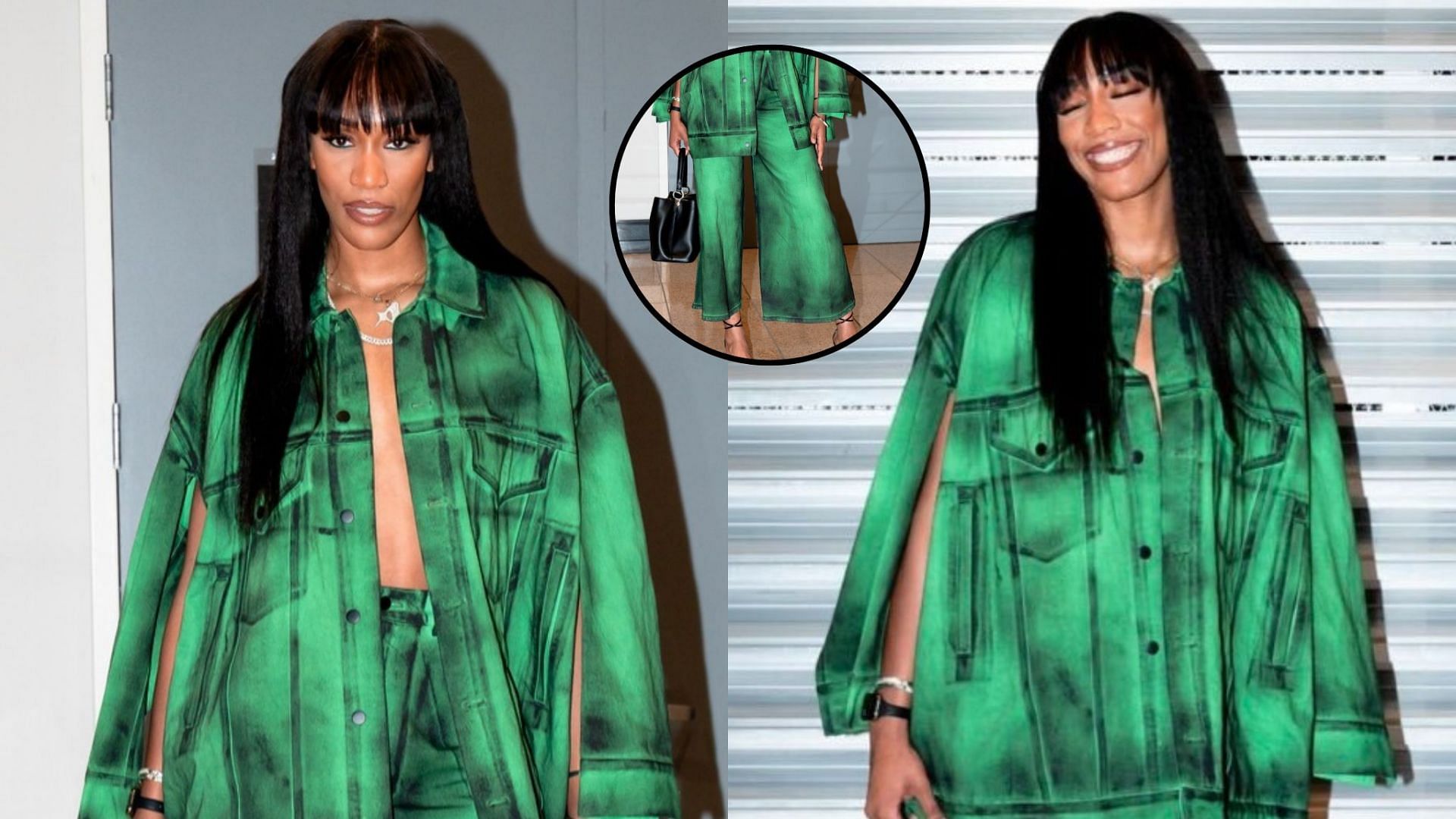 A&#039;ja Wilson stuns with green denim outfit (Photos from the Aces&#039; IG)