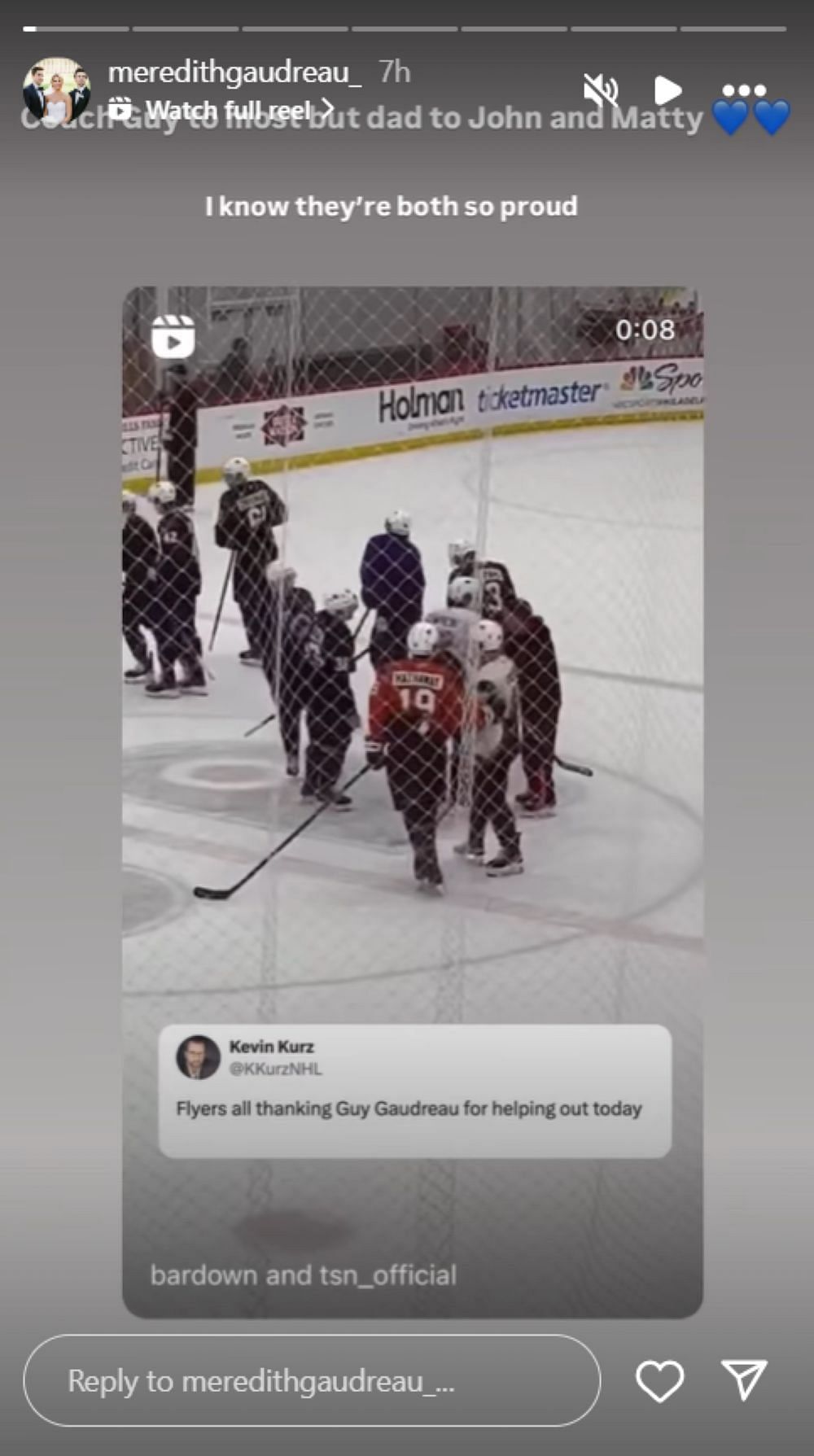 Guy Gaudreau at Flyers practice - Source Meredith's Instagram