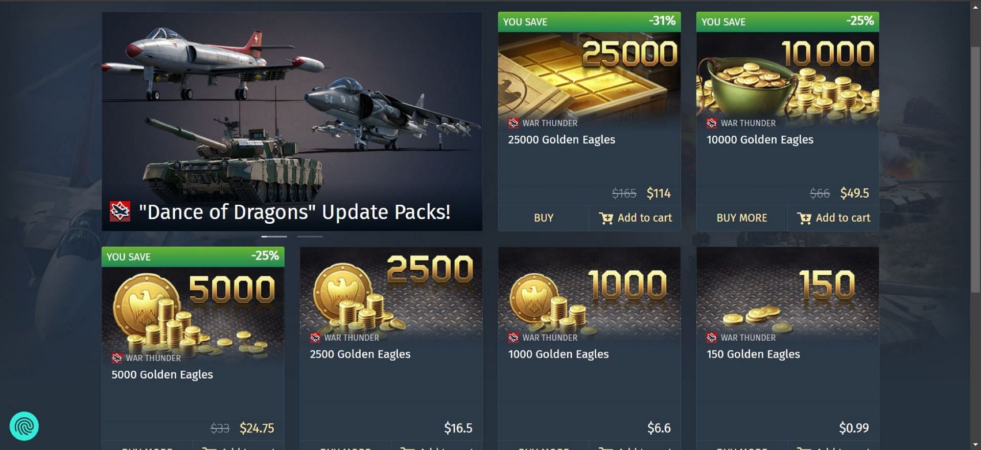 You can buy Golden Eagles from the Gaijin Store (Image via Gaijin Entertainment)