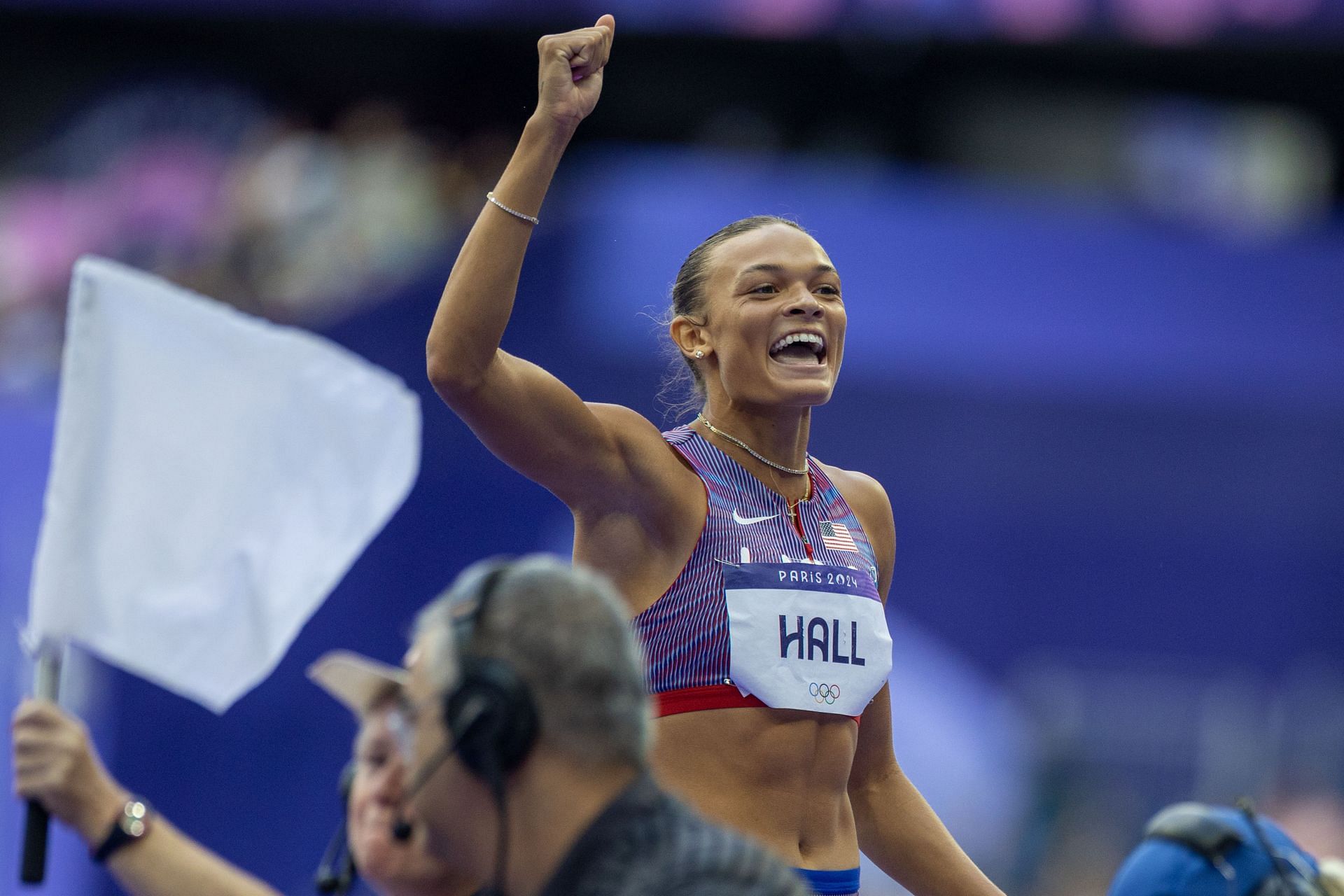 Anna Hall after clearing a round at the Olympic Games-Paris 2024 - Source: Getty