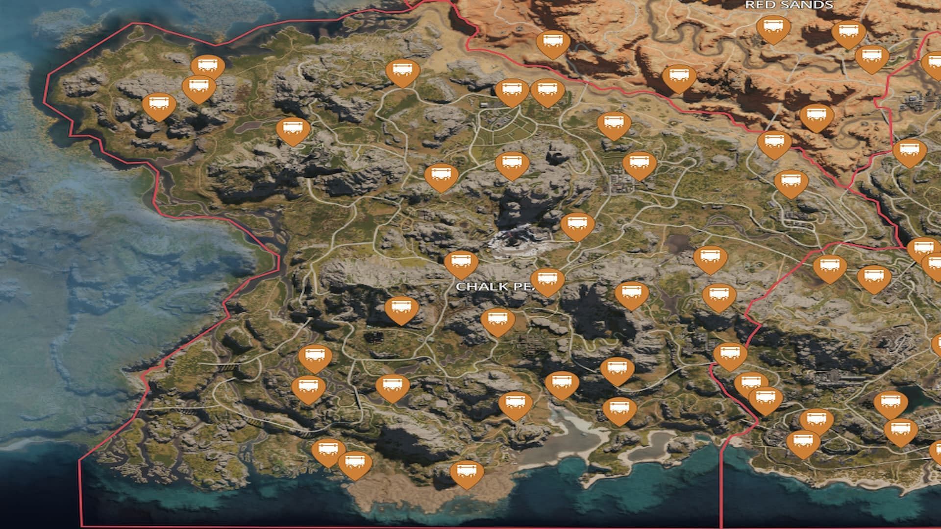 Chalk Peak Morphic Loot Crate locations in Once Human (Image via mapgenie.io)