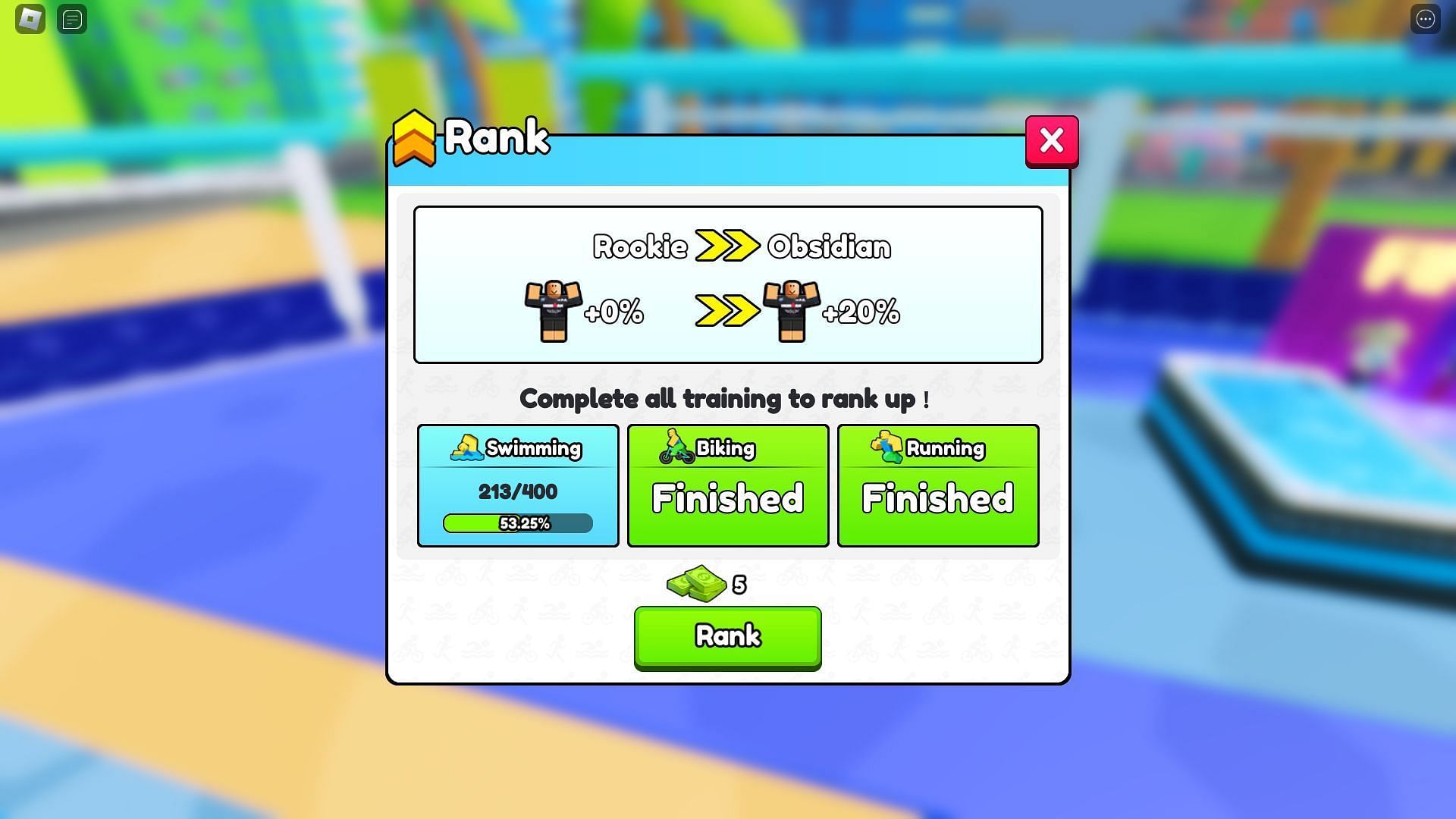 Ranking up increases your training growth (Image via Roblox)