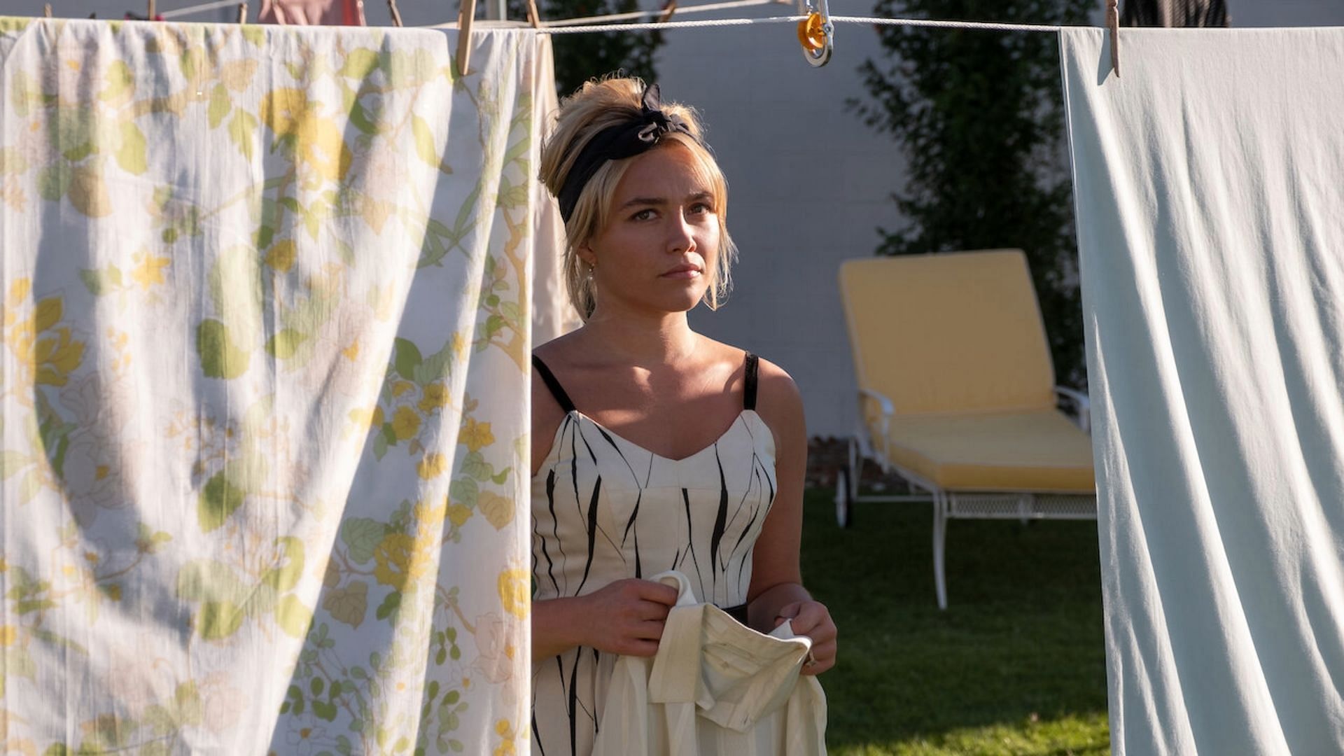 Florence Pugh in a still from Don&#039;t Worry Darling (Image via Netflix)