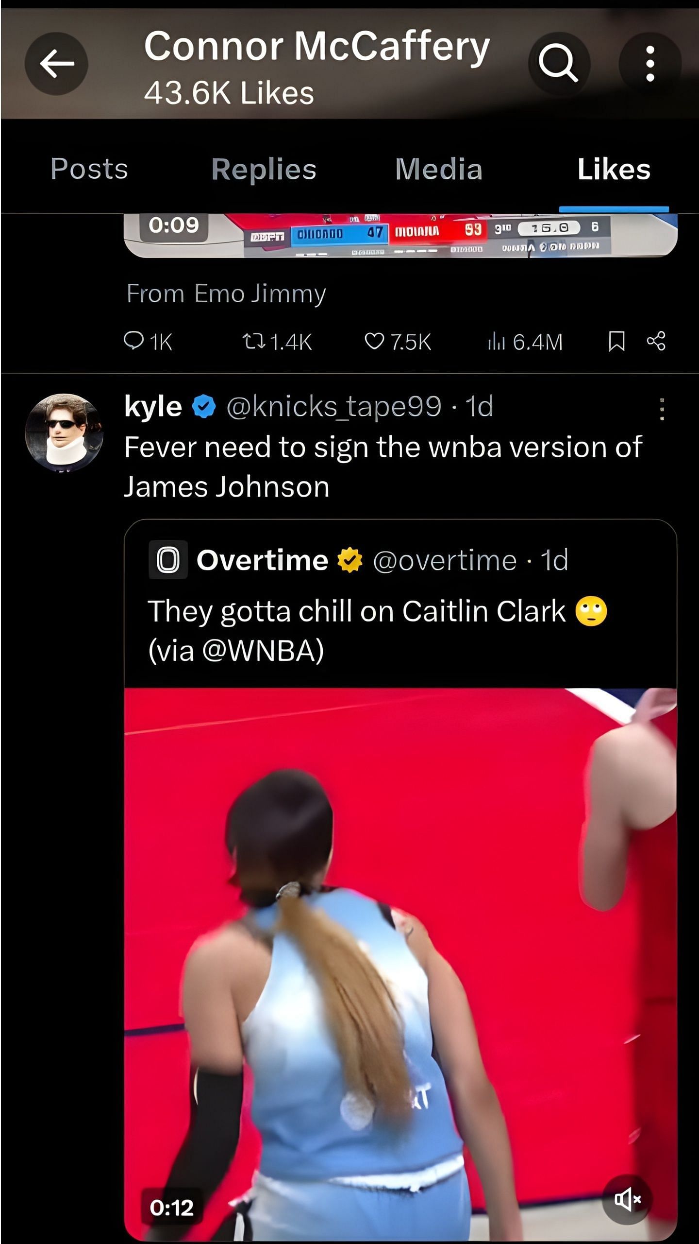 Clark&#039;s boyfriend likes tweet mentioning poor treatment of Fever rookie