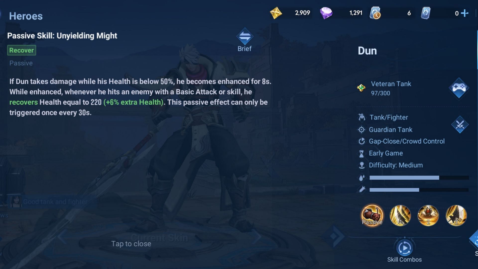 Dun&#039;s passive skill, Unyielding Might. (Image via Level Infinite)