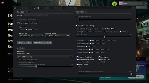 Deadlock graphics settings menu on Steam Deck (Image via Valve)