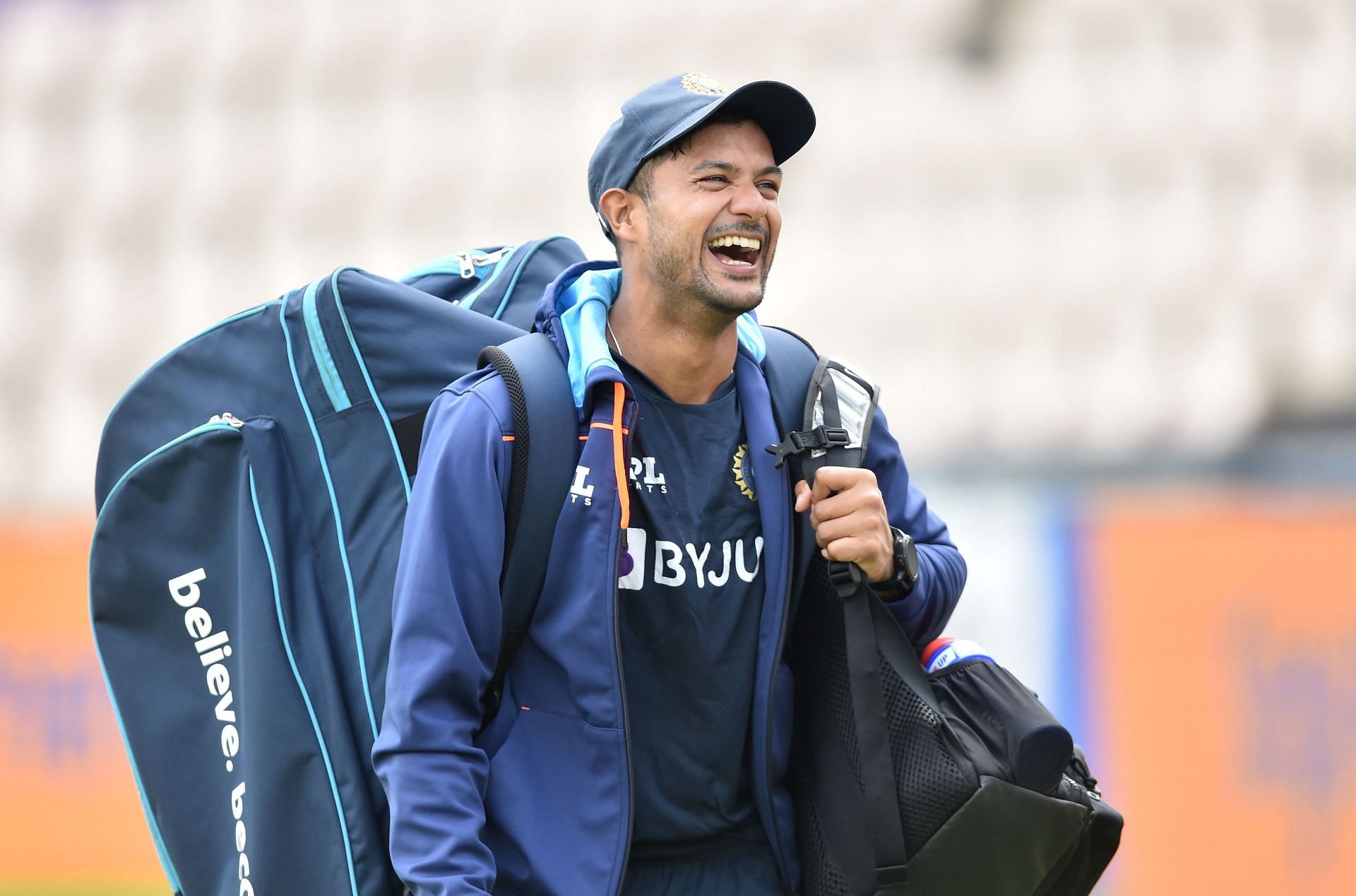 Mayank Agarwal of India looks on during a net session at The Ageas Bowl on June 17, 2021 in Southampton, England.