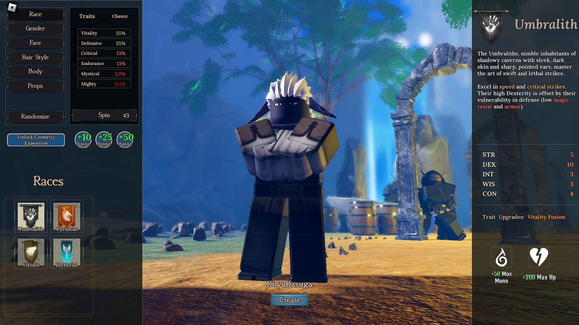 Umbralith character creation (Image via Roblox)