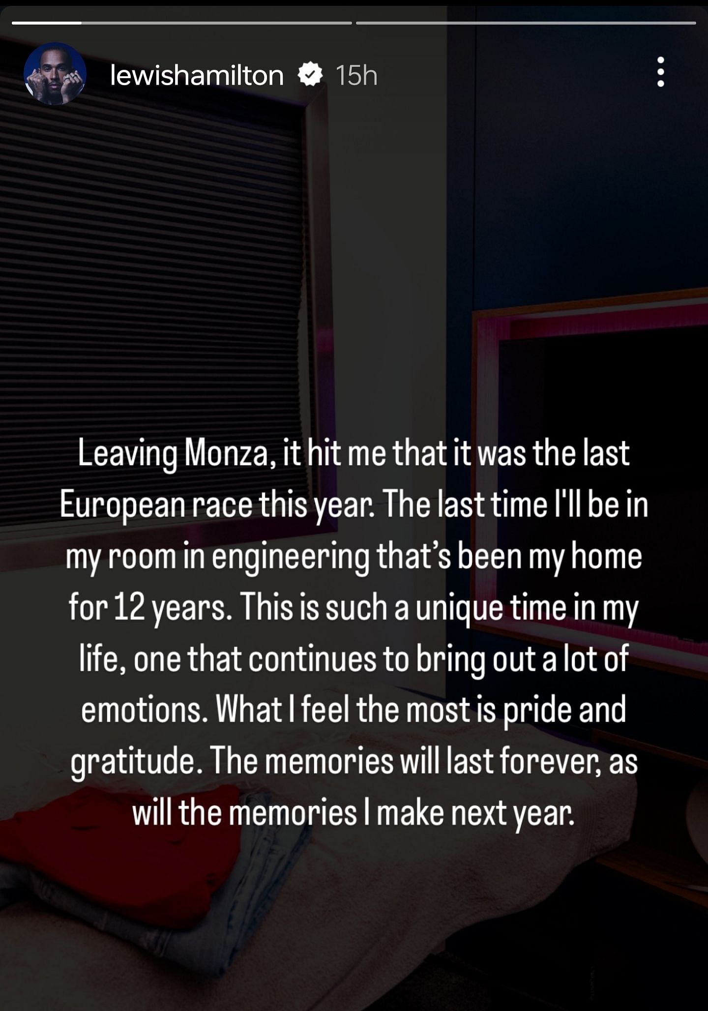 Lewis Hamilton&#039;s story. Credit: instagram.com/lewishamilton