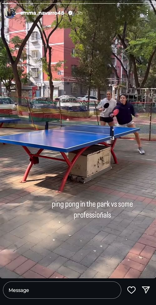 Navarro playing table tennis at a Beijing park (Source: Instagram/Emma Navarro)